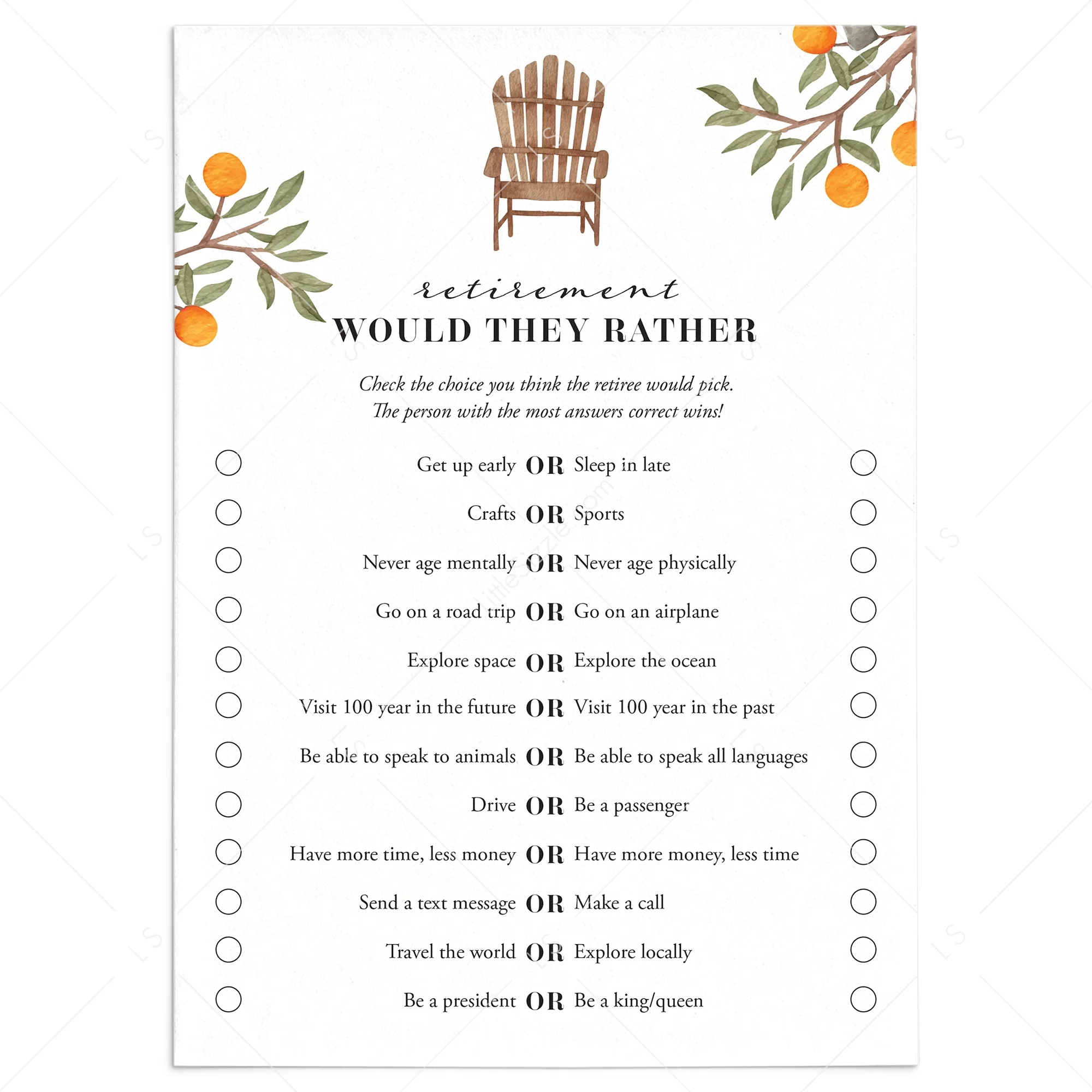 Would They Rather Retirement Party Game Printable Download LittleSizzle