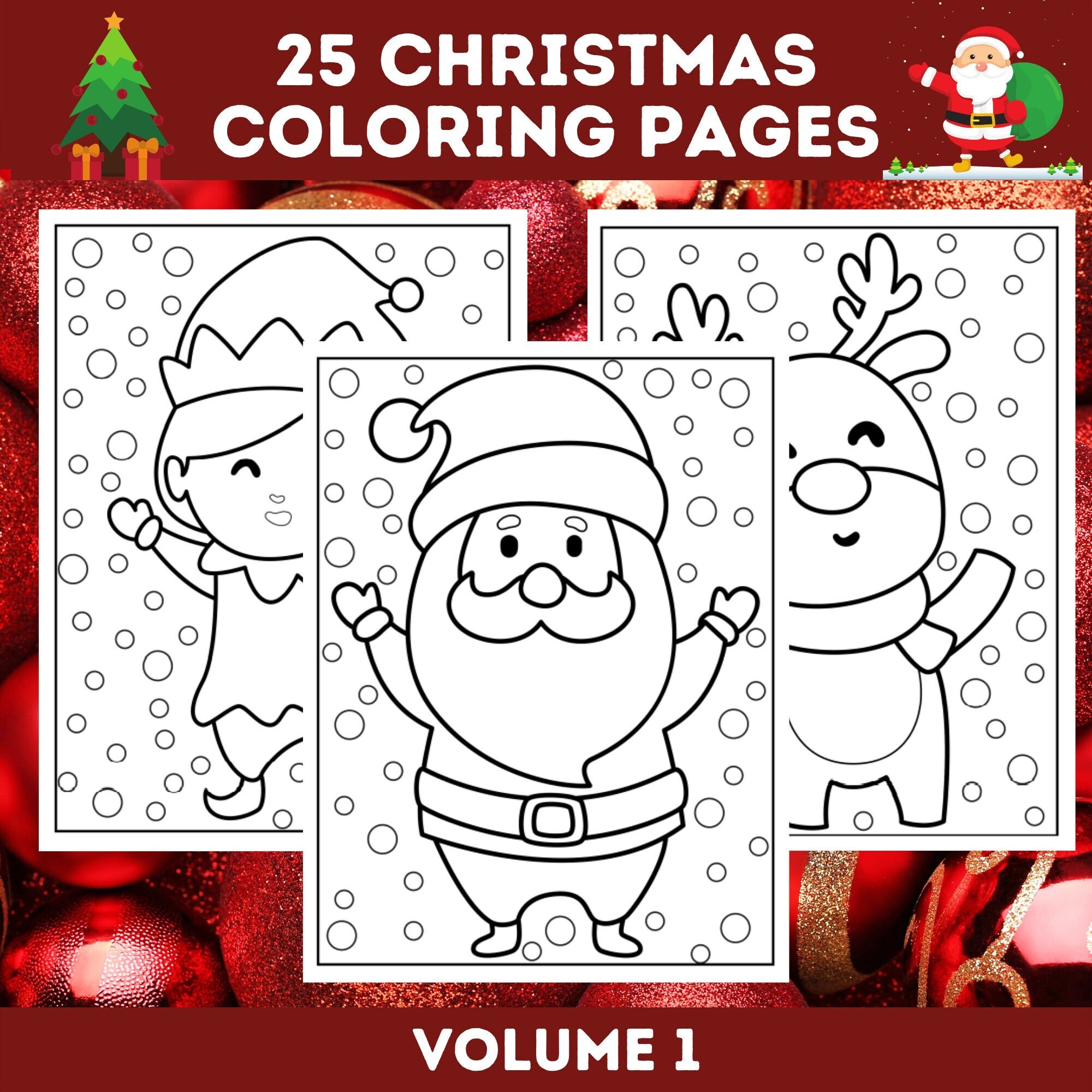 25 Kids Christmas Coloring Pages Bundle Vol 1 Santa Claus Snowmen Xmas Kids Printable Christmas Kids Coloring Book Instant Download Etsy