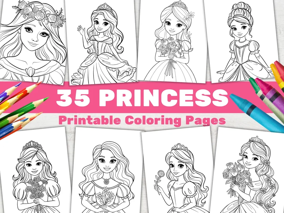 35 Printable Princess Coloring Book Fairy Tale Activity Color Pages For Girls Kids PDF Etsy