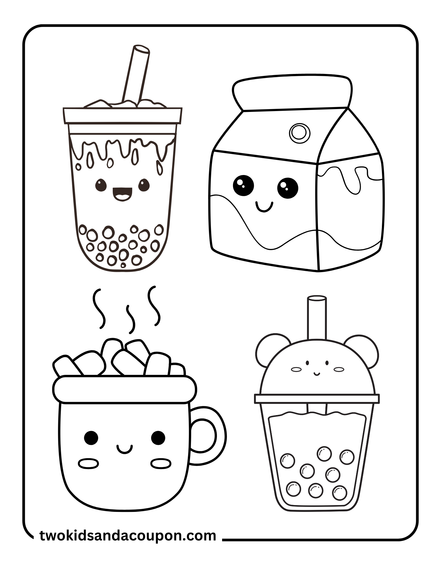 4 Printable Cute Kawaii Drink Coloring Pages