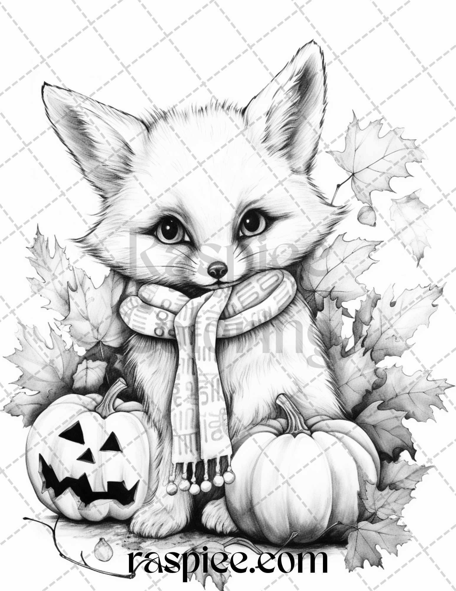 40 Cute Fall Animals Grayscale Coloring Pages Printable For Adults And RASPIEE