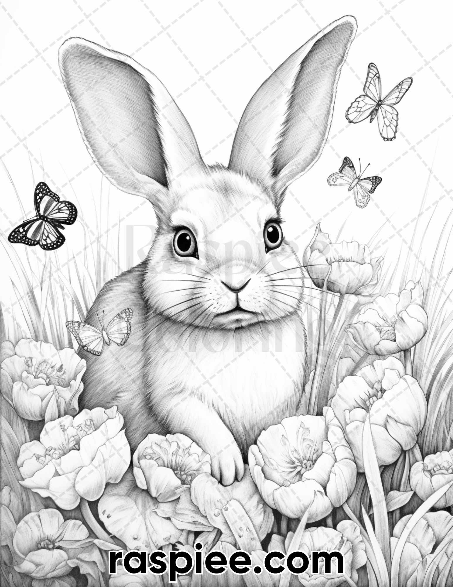40 Easter Bunny Grayscale Adult Coloring Pages Printable PDF Instant RASPIEE 40 Easter Bunny Grayscale Adult Coloring Pages Printable PDF Instant RASPIEE
