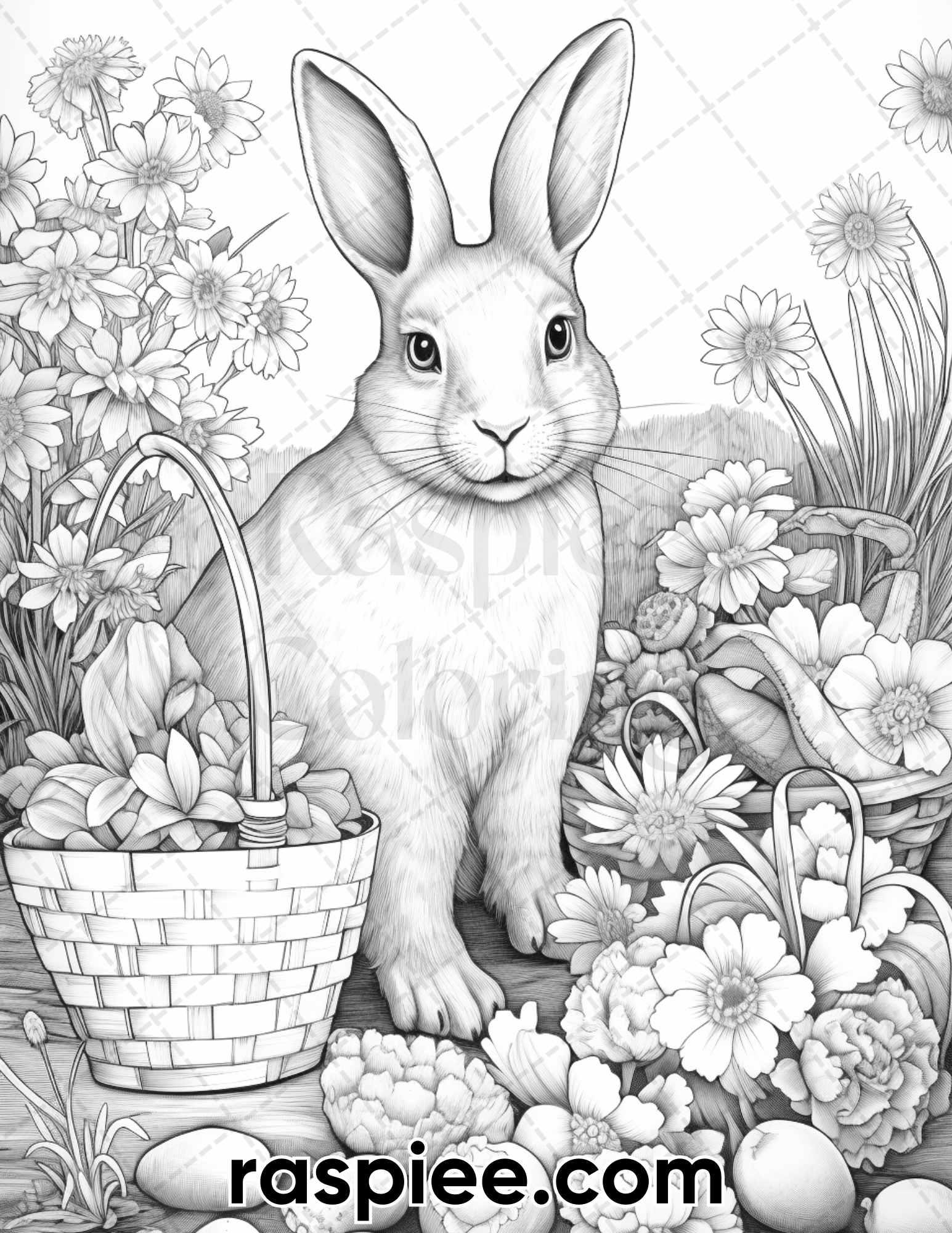 40 Easter Bunny Grayscale Adult Coloring Pages Printable PDF Instant RASPIEE