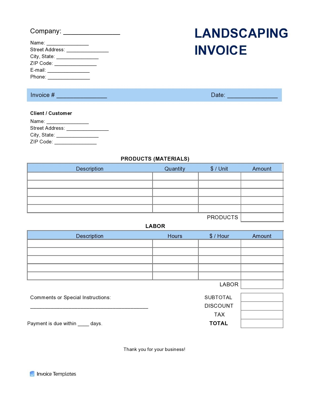 40 Printable Landscaping Invoice Templates Examples 40 Printable Landscaping Invoice Templates Examples