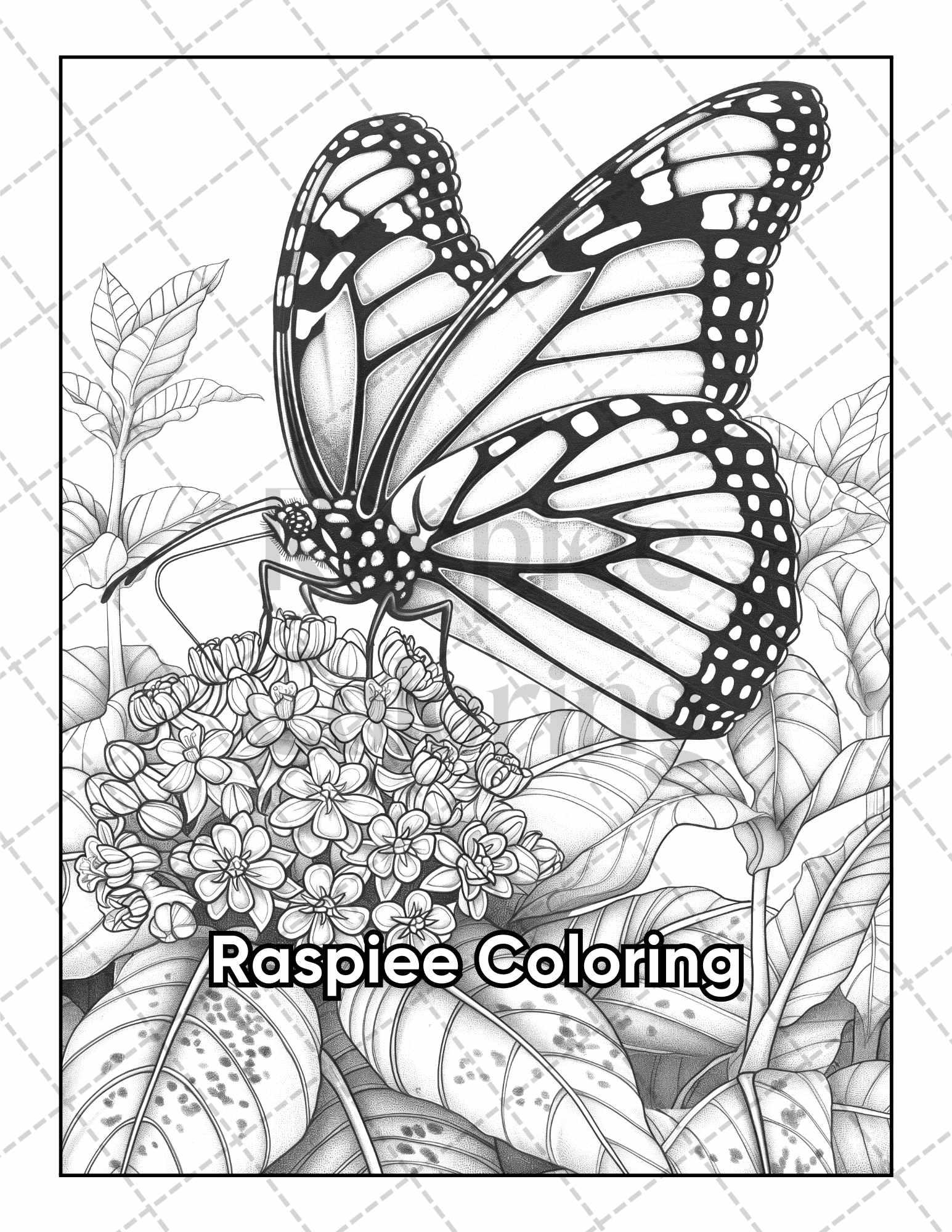 50 Butterflies Flowers Grayscale Adult Coloring Pages Printable PDF RASPIEE