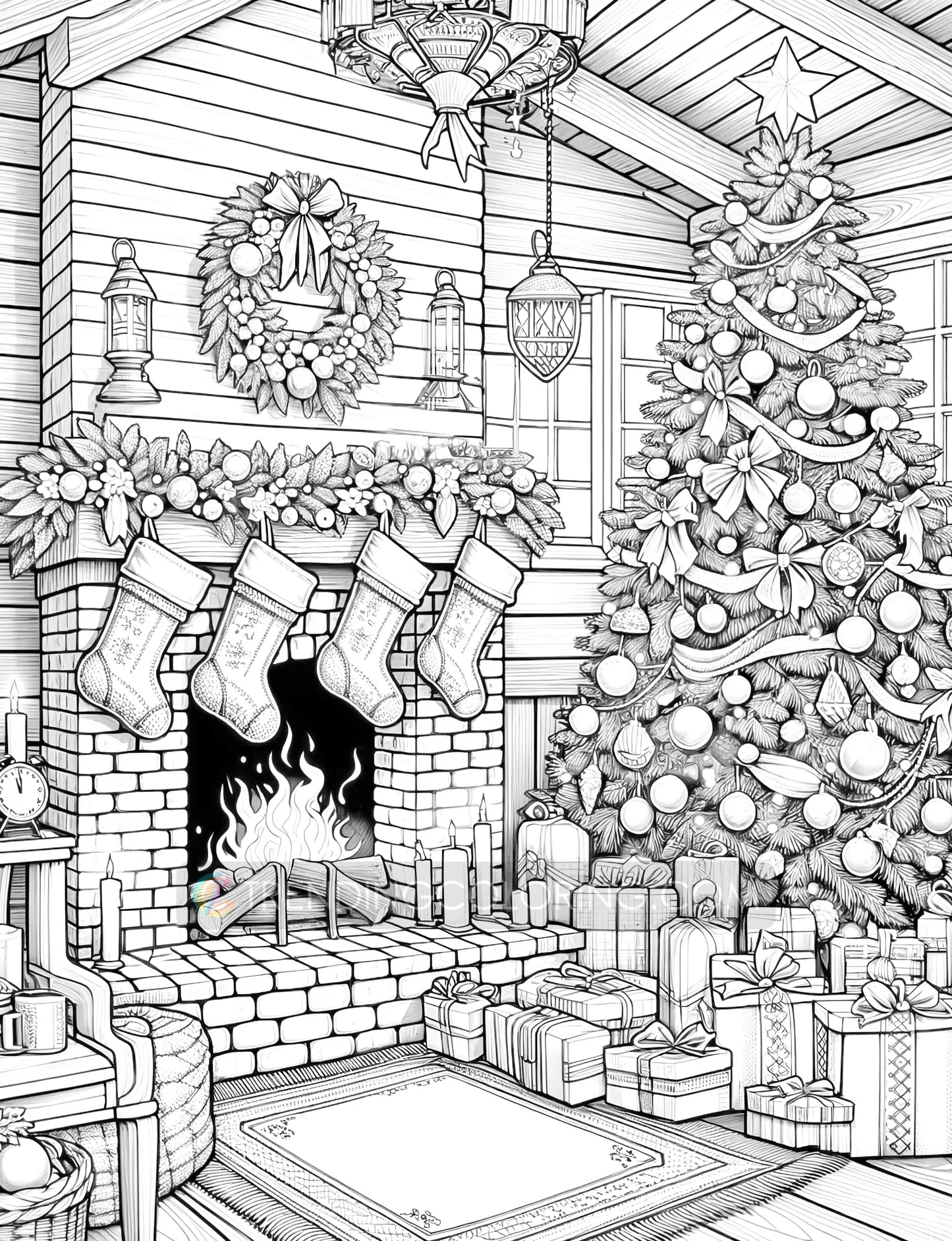 50 Christmas House Interior Grayscale Coloring Pages Instant Downloa Trending Coloring