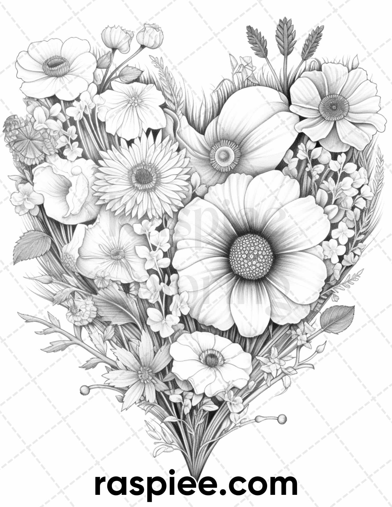 60 Valentine s Day Flowers Grayscale Adult Coloring Pages Printable P RASPIEE 60 Valentine s Day Flowers Grayscale Adult Coloring Pages Printable P RASPIEE