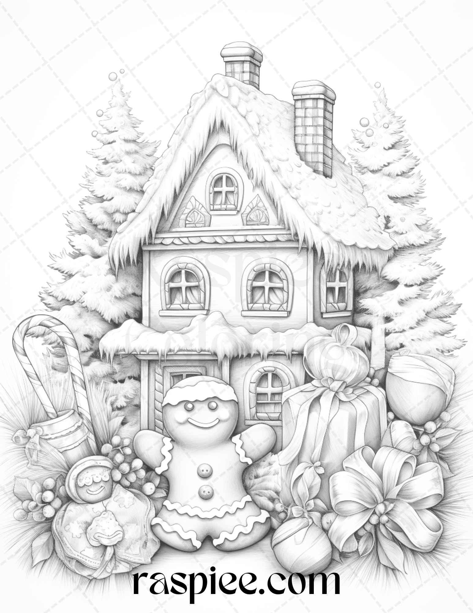 90 Merry Christmas Grayscale Coloring Pages Printable For Adults PDF RASPIEE