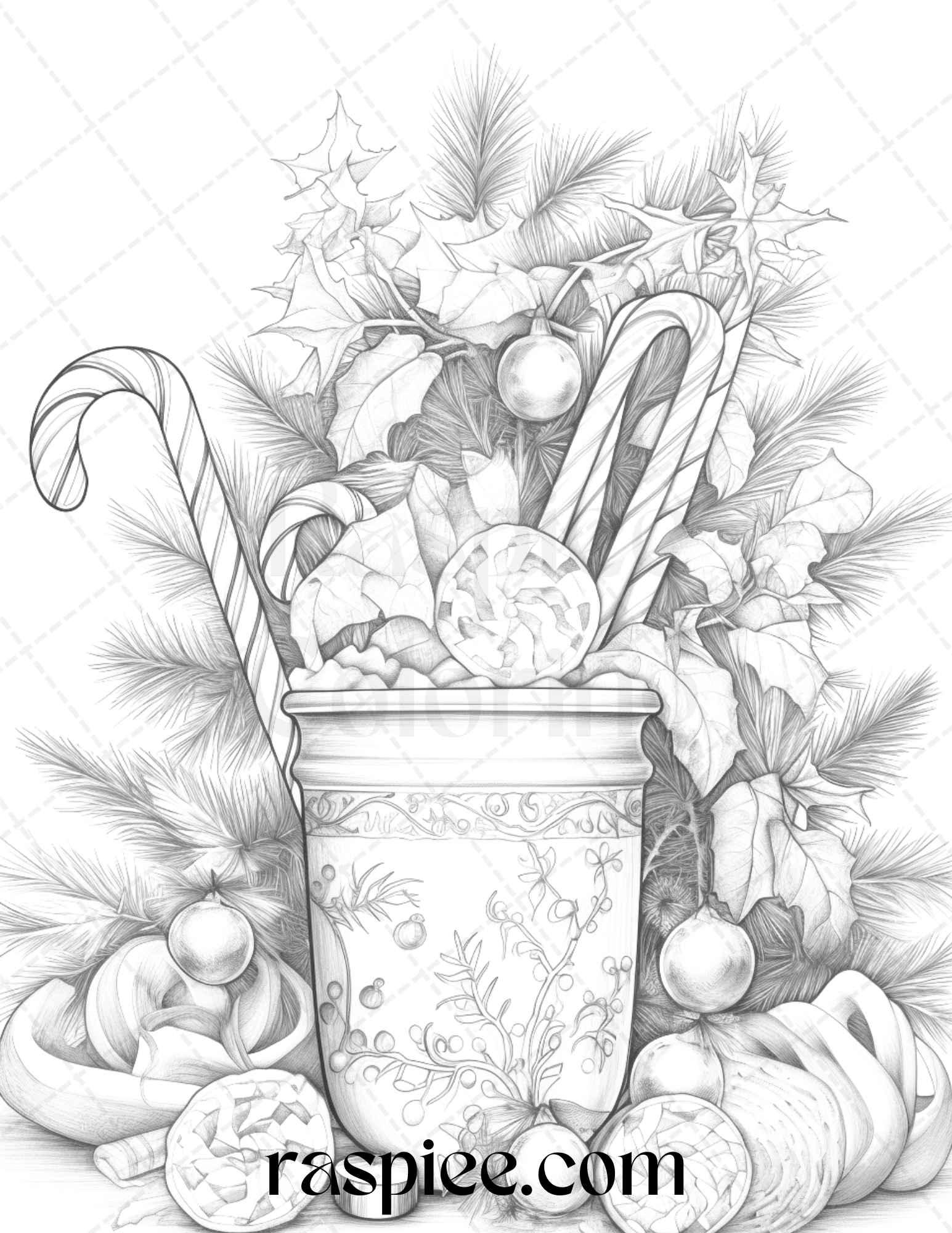 90 Merry Christmas Grayscale Coloring Pages Printable For Adults PDF RASPIEE