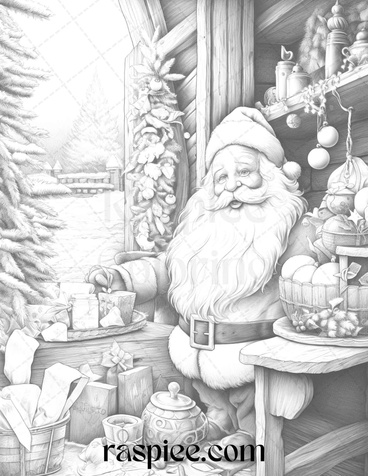 90 Merry Christmas Grayscale Coloring Pages Printable For Adults PDF RASPIEE