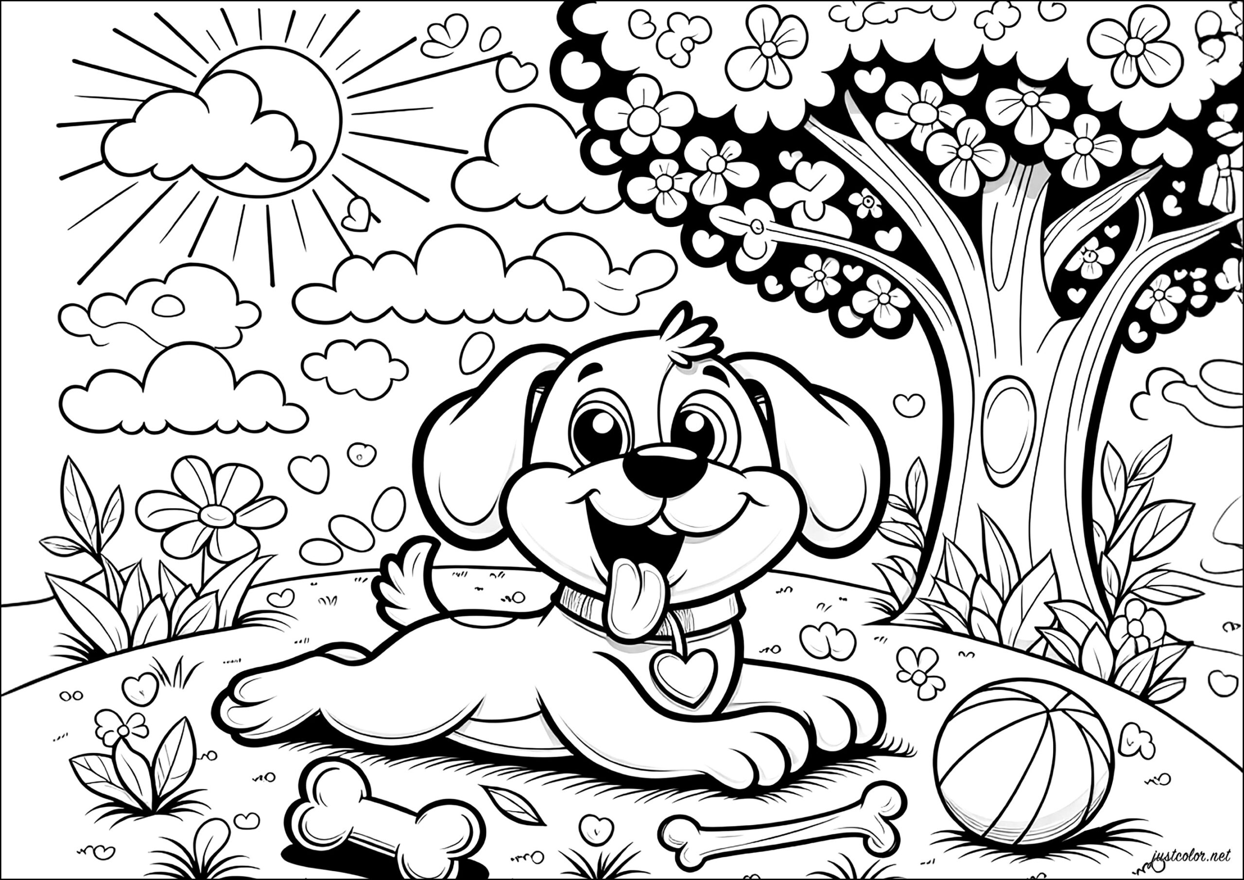 A Happy Puppy In The Garden Dog Coloring Pages