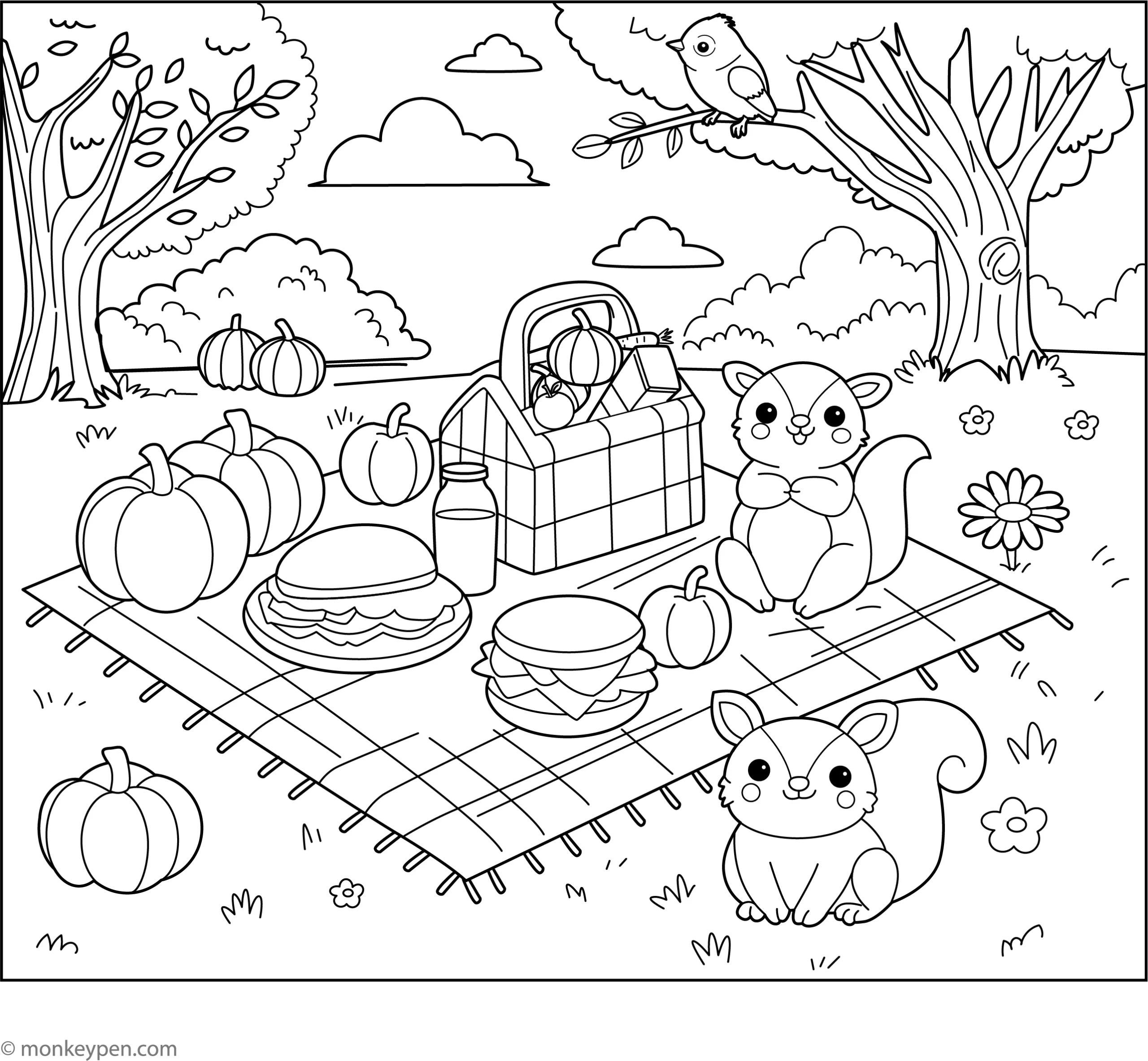 Autumn Fall Picnic Coloring Page