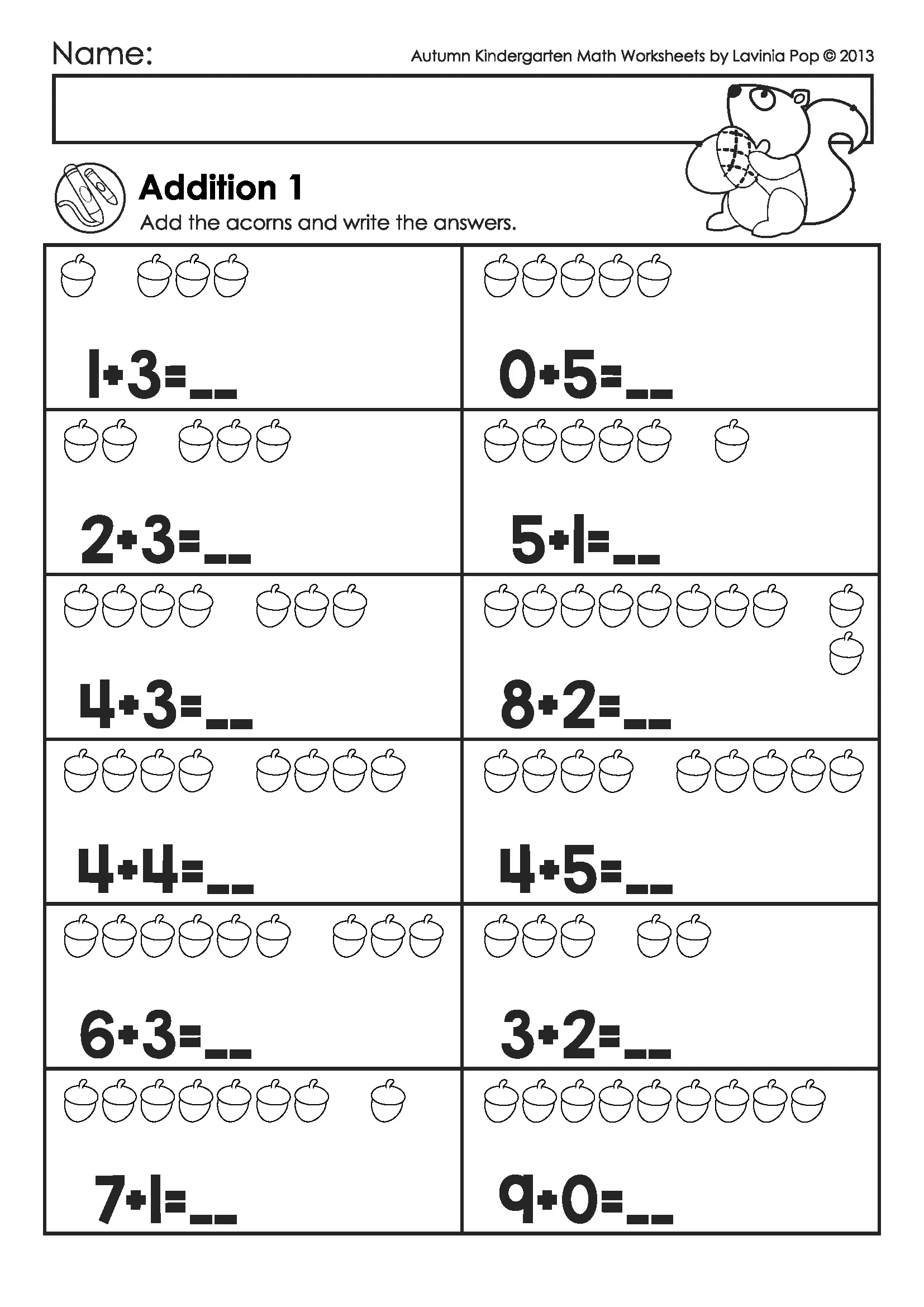 Autumn Math Worksheets For Kindergarten In My World