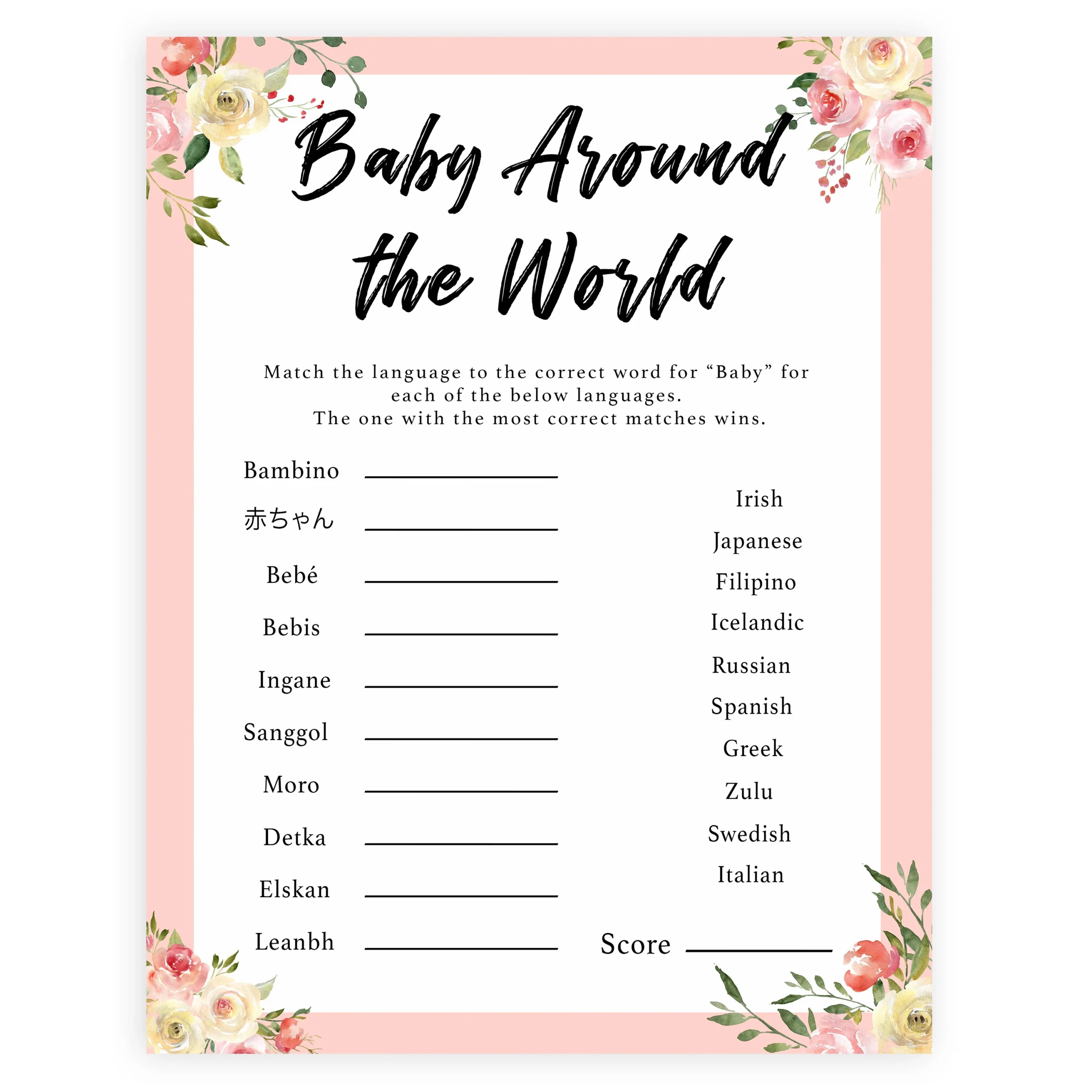 Baby Around The World Baby Shower Game Floral Printable Baby Games OhHappyPrintables