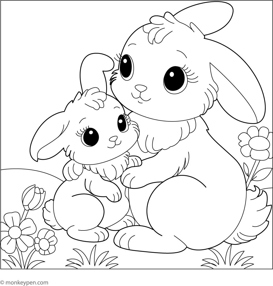 Baby Rabbit With Mom Coloring Page