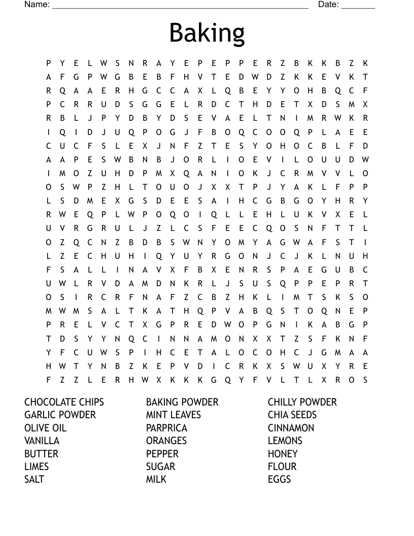 Baking Word Search WordMint