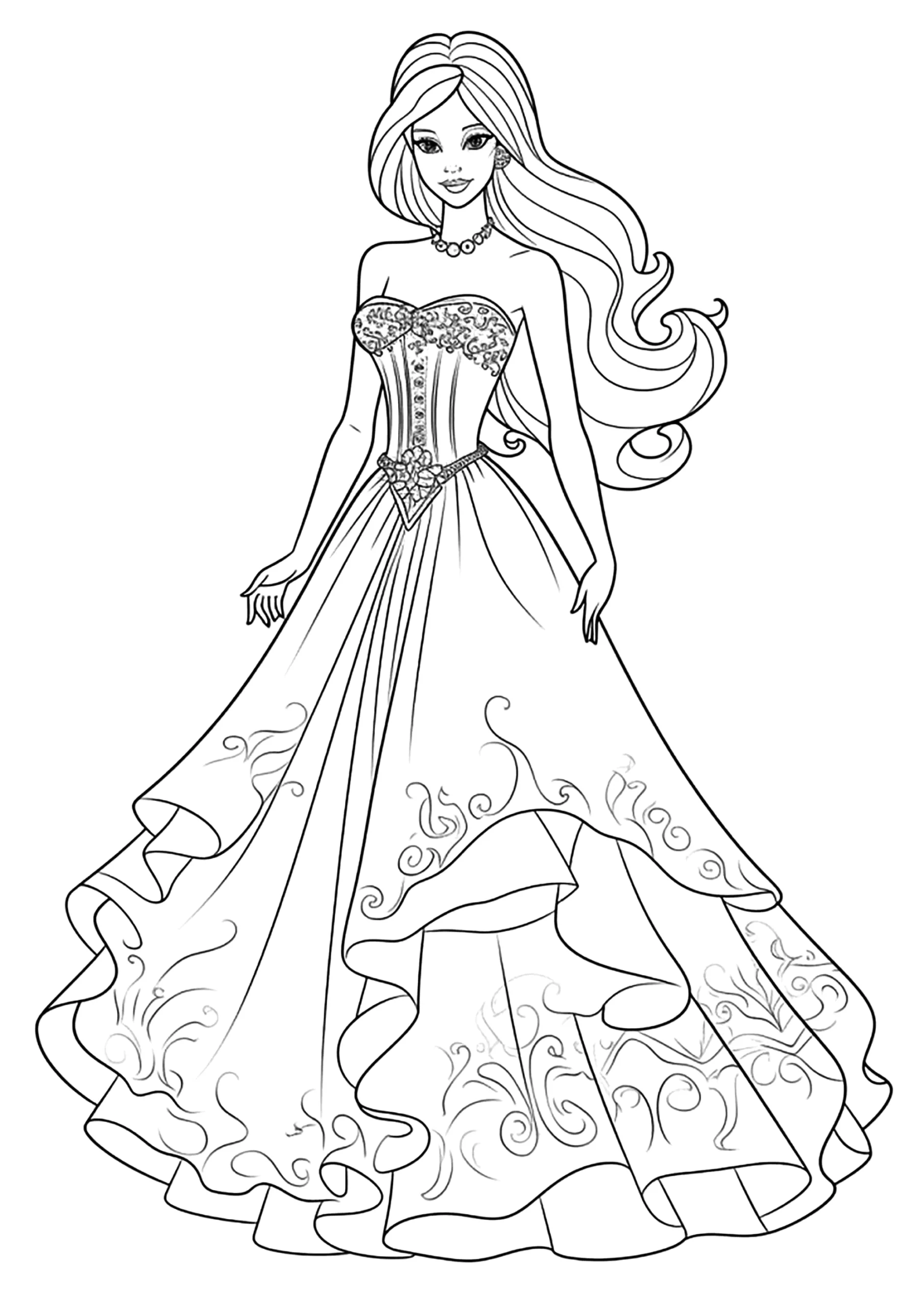 Barbie And Her Pretty Ball Gown Barbie Coloring Pages