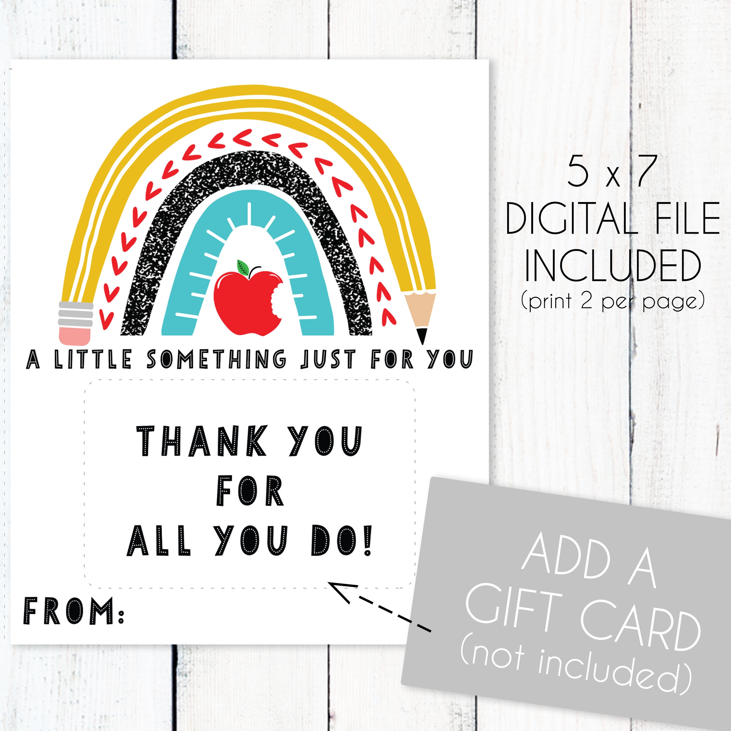 Best Teacher Ever Rainbow Printable Gift Card Holder Instant Download 