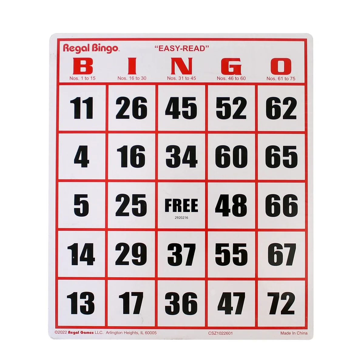 Bingo Cards Large Print 8 X 9 50 PACK 