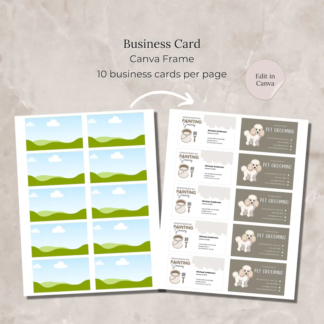 Blank Business Card Canva Frame Template Multiple Business Cards Per Page Template 3 5 By 2 Inches Blank Card Template DIY Business Card Etsy