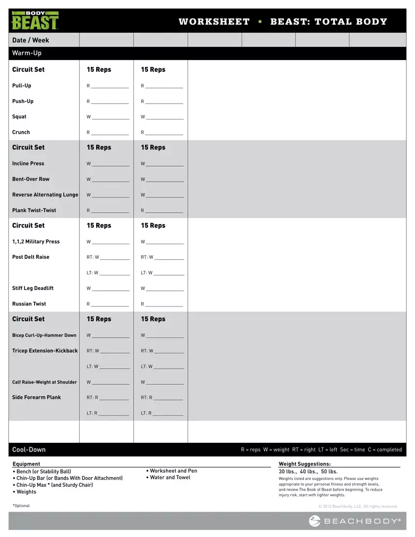 Body Beast Workout Sheet Fill Out Printable PDF Forms