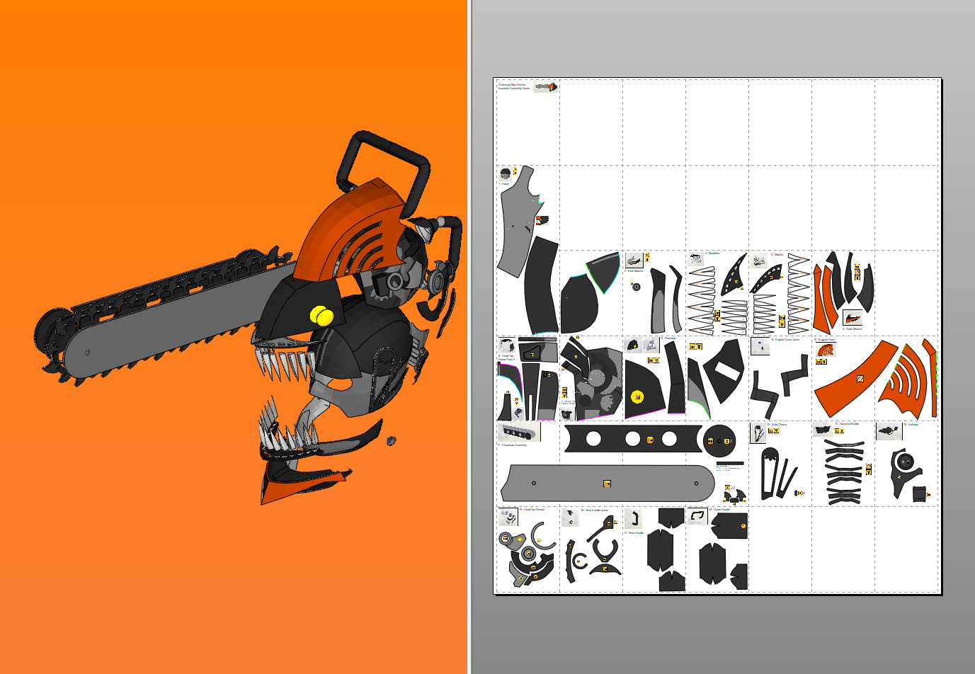  Chainsaw Man Helmet Set Cosplay Head Template Pepakura EVA Foam PDF 3D File For Papercraft Origami Cults