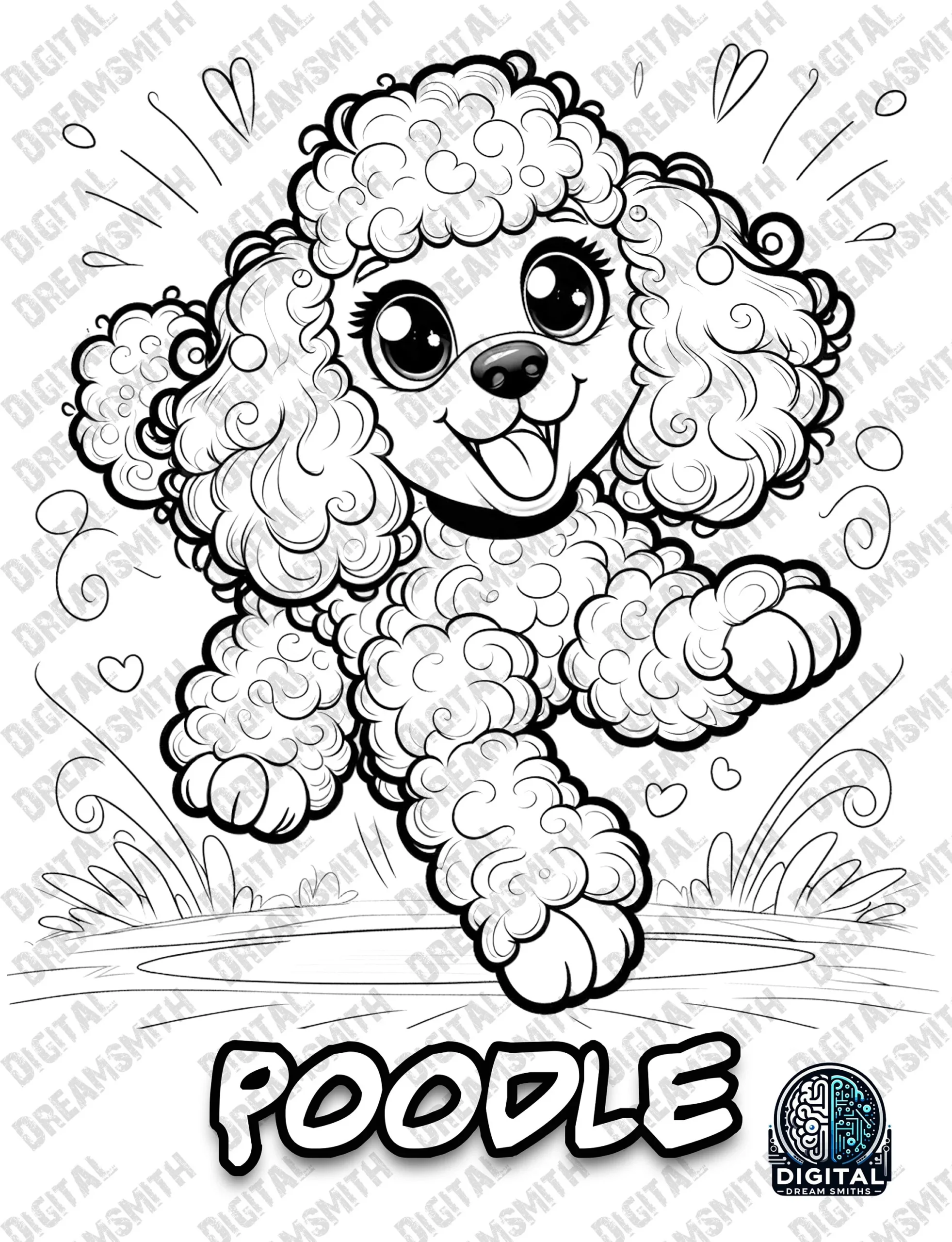 Charming Poodle Puppy Coloring Page Printable PDF For All Ages Instant Download Etsy