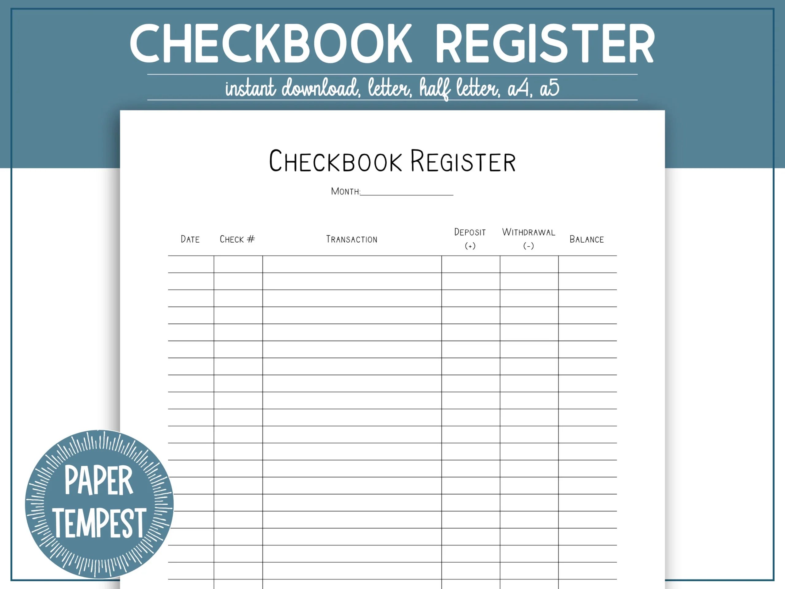 Checkbook Register Printable Check Register Book Template Transaction Log Expense Tracker Financial Planner PDF Simple Budget Planner Etsy