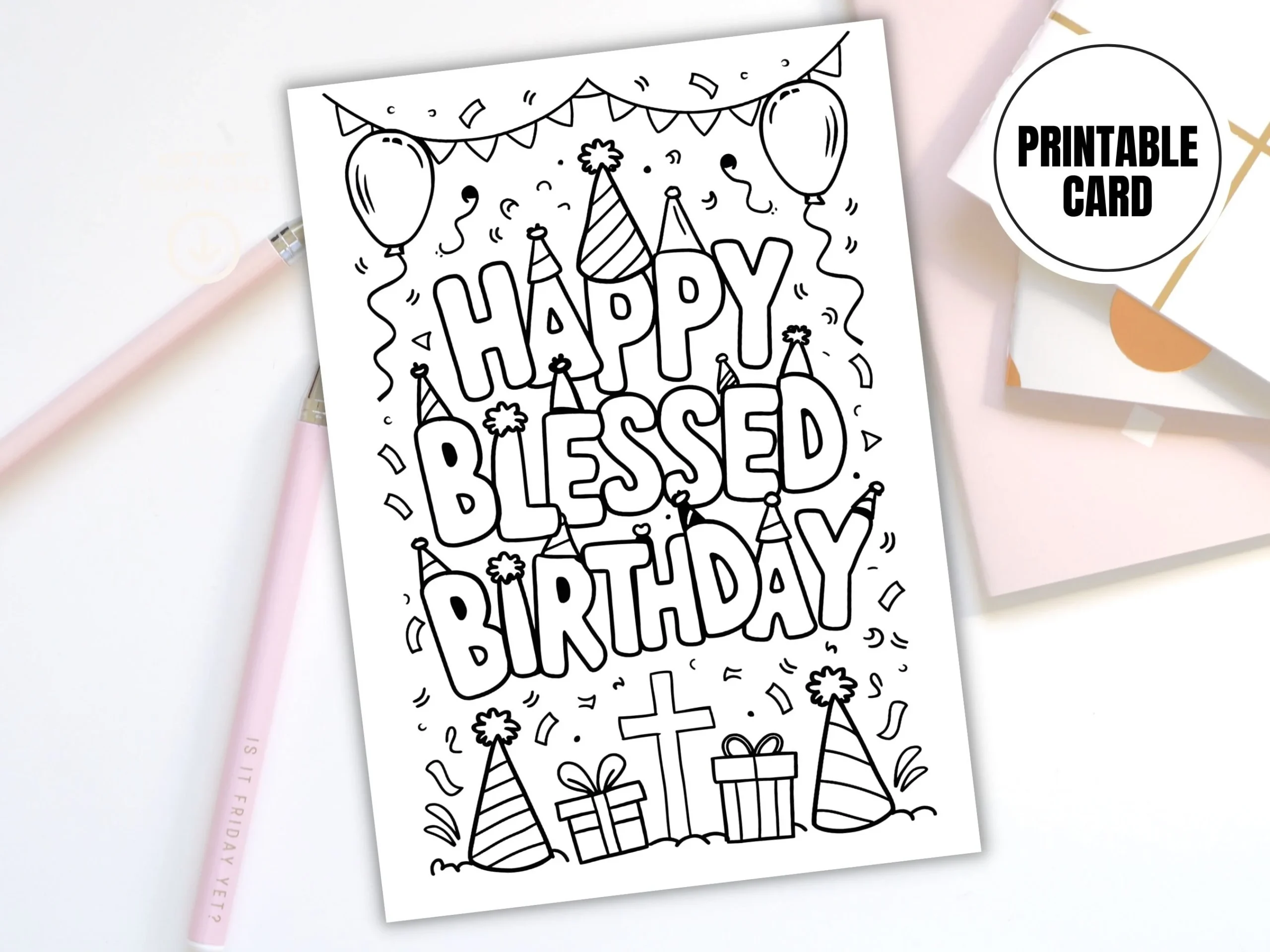 Christian Birthday Printable Coloring Card Happy Blessed Birthday Digital Download Catholic Greeting Card Religious Activity Page Etsy