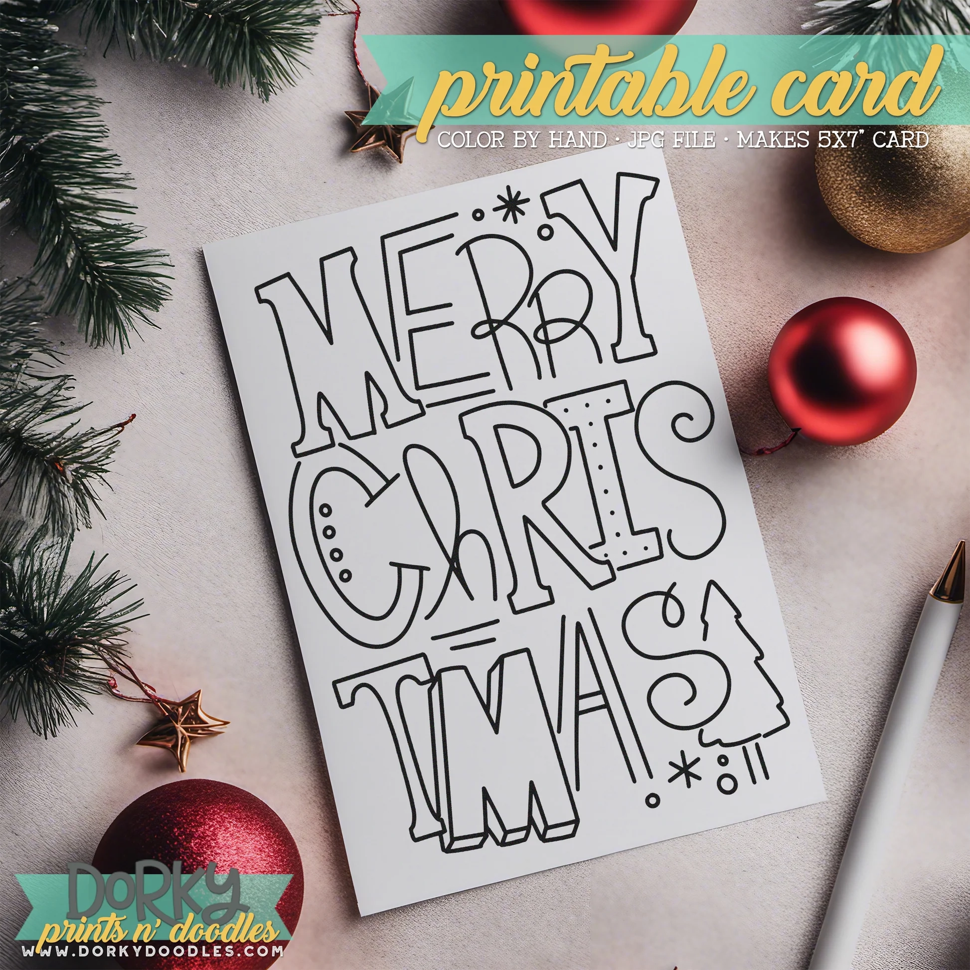 Christmas Doodles Hand Drawn Christmas Coloring Cards Printable Ho Dorky Doodles