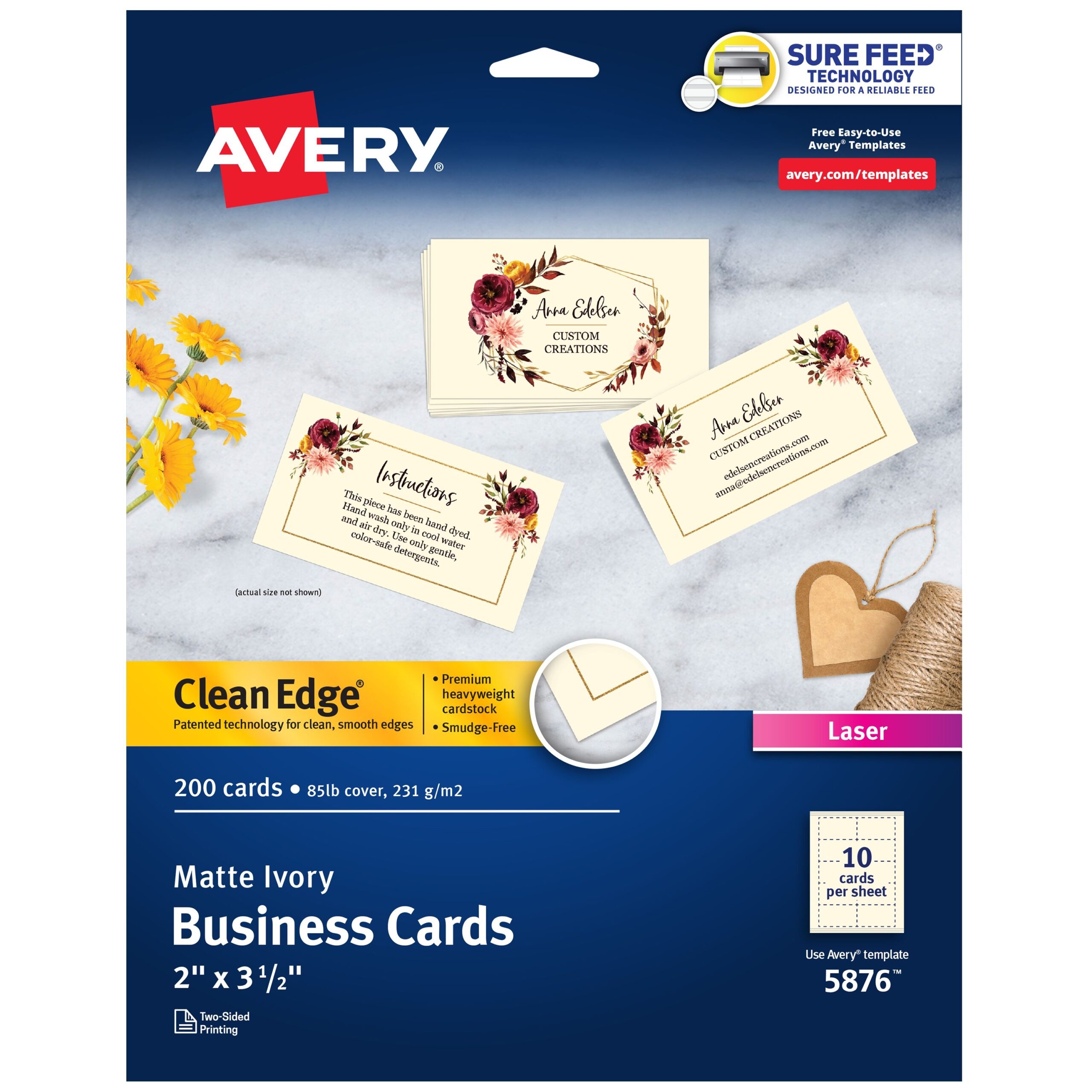 Clean Edge Printable Business Cards Ivory 5876 Avery