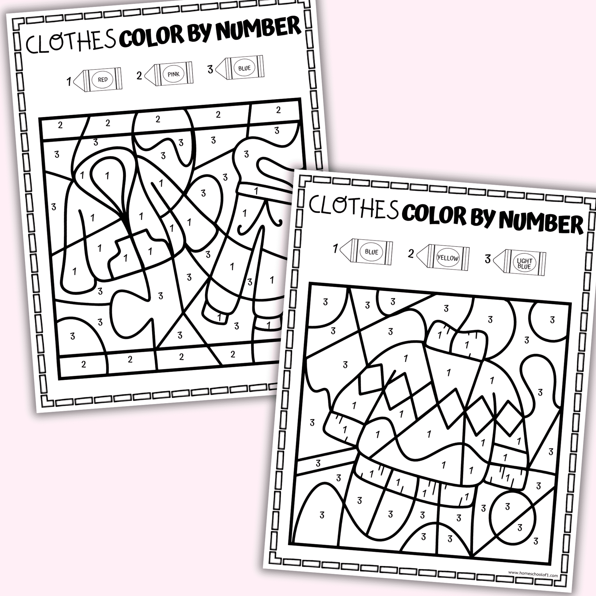 Clothes Color By Number Worksheets 9 Printable Pages For Kids 