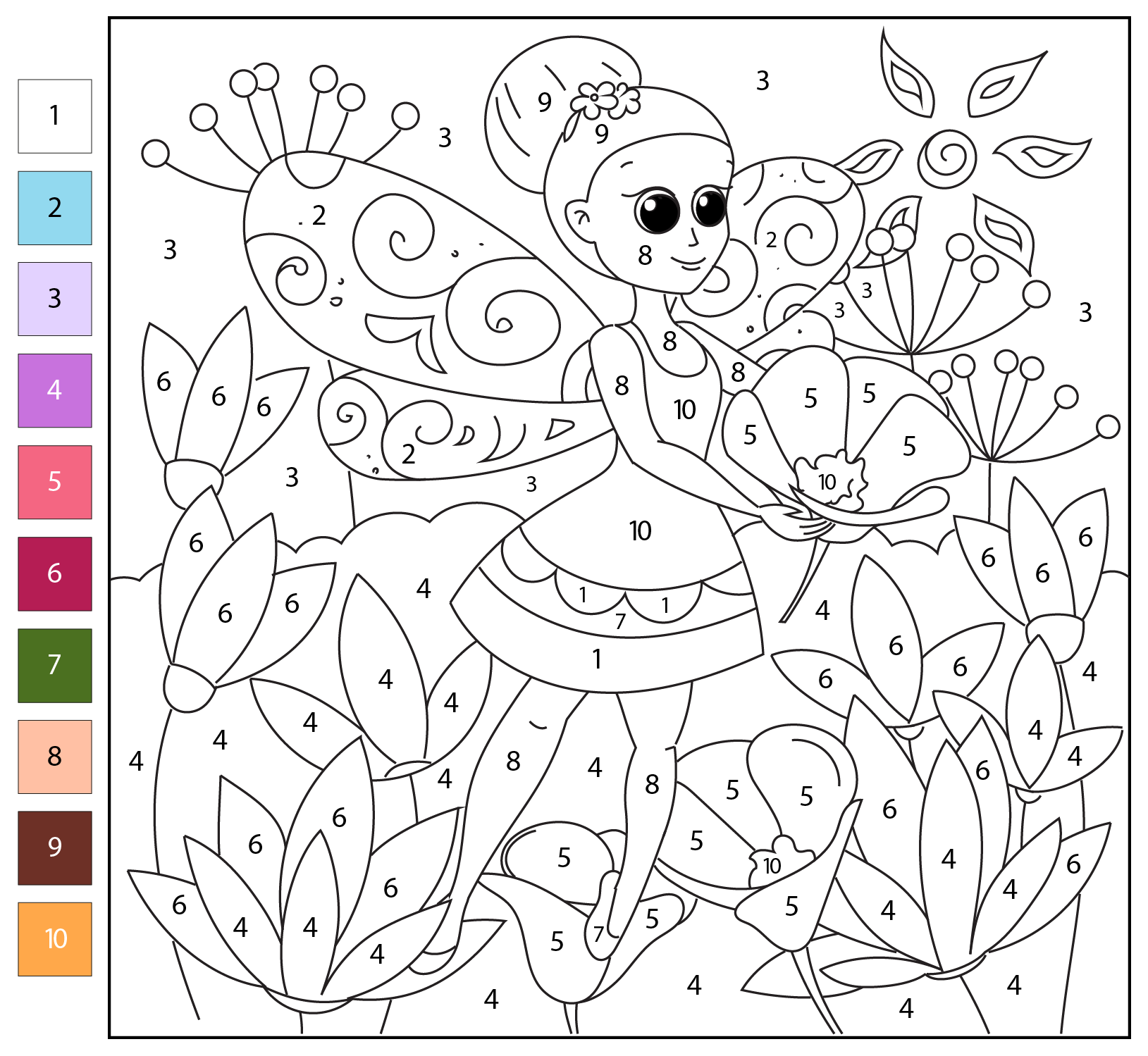 Color By Number Fairy Coloring Page Free Printable