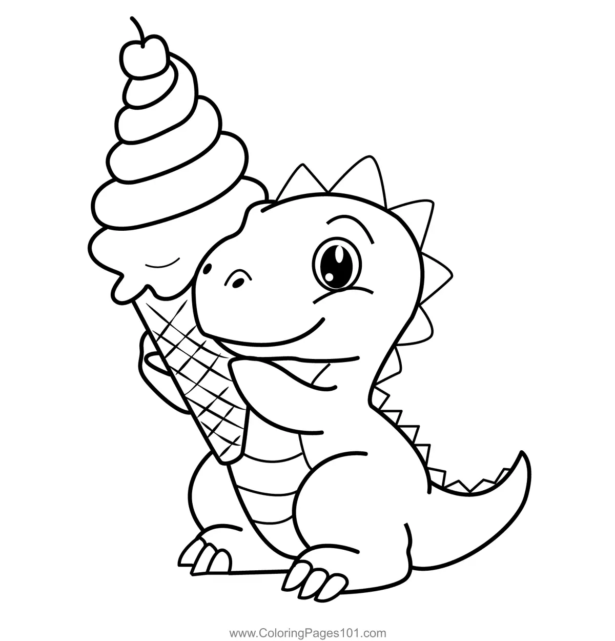 Cute Dinosaur Enjoying Ice Cream Coloring Page For Kids Free Dinosaur Printable Coloring Pages Online For Kids ColoringPages101 Coloring Pages For Kids