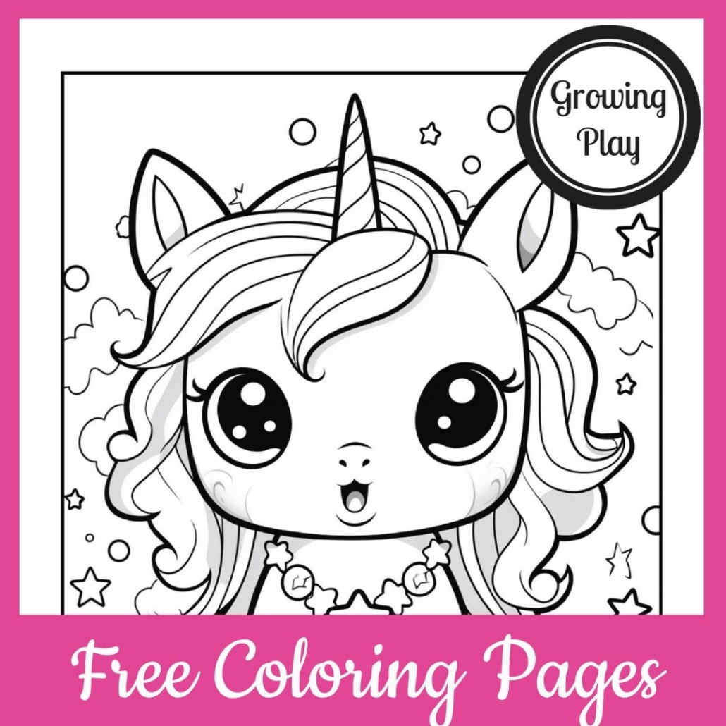 Cute Kawaii Unicorn Coloring Pages FREE Growing Play