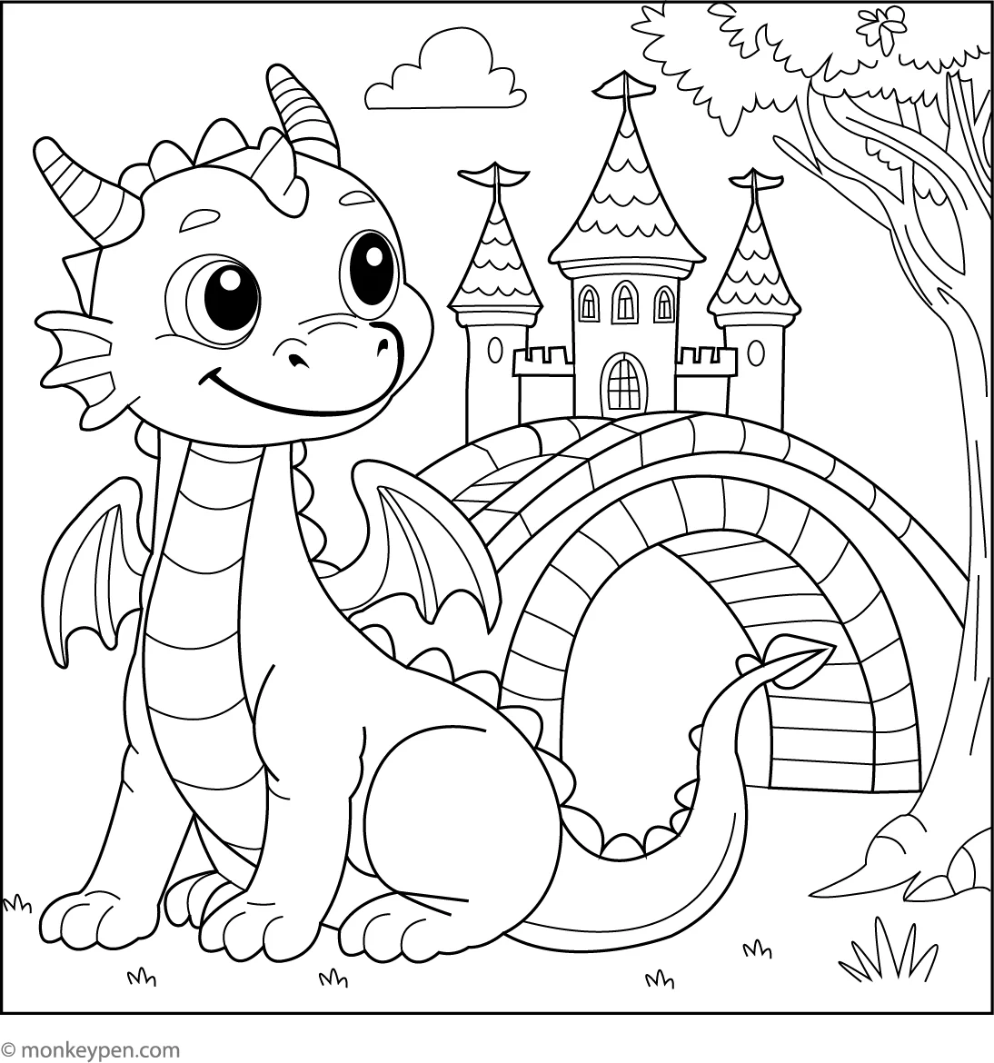 Dragon Guarding A Bridge Free Children s Coloring Page