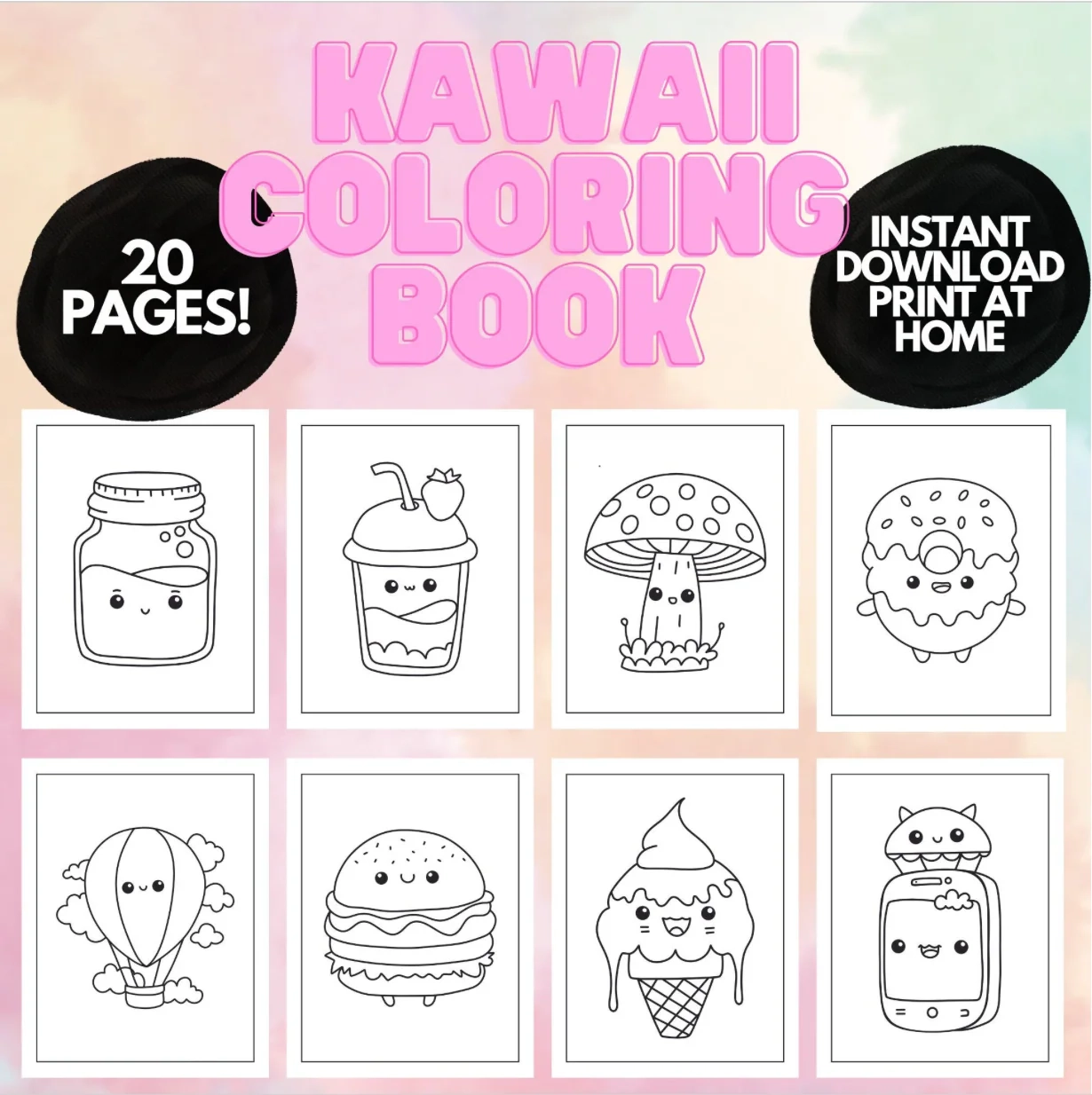 Easy Cute Kawaii Coloring Book For Kids Teens Adults Easy Coloring Pa Enchent Designs