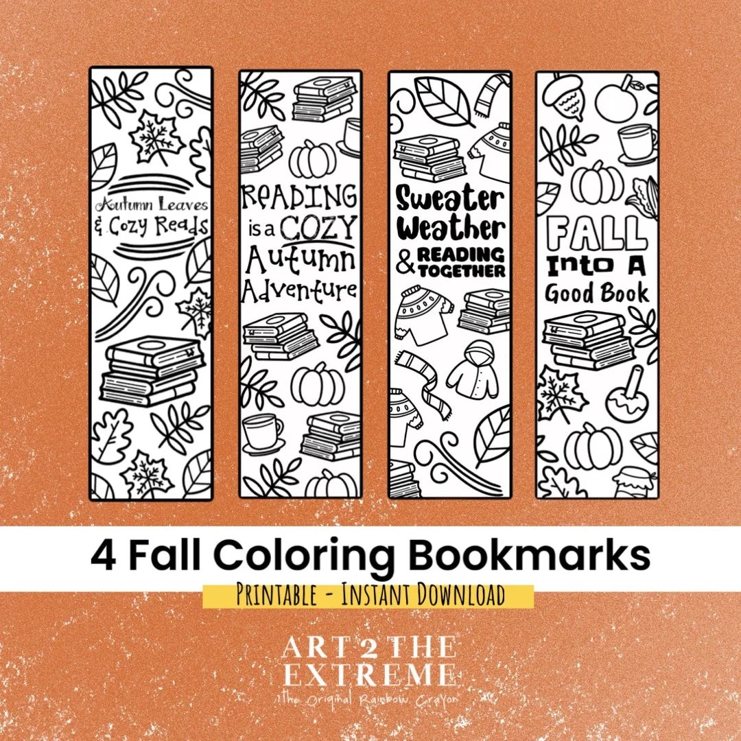 Fall Bookmarks 4 Printable Coloring Bookmarks Digital Download Art 2 The Extreme The Original Rainbow Crayon 