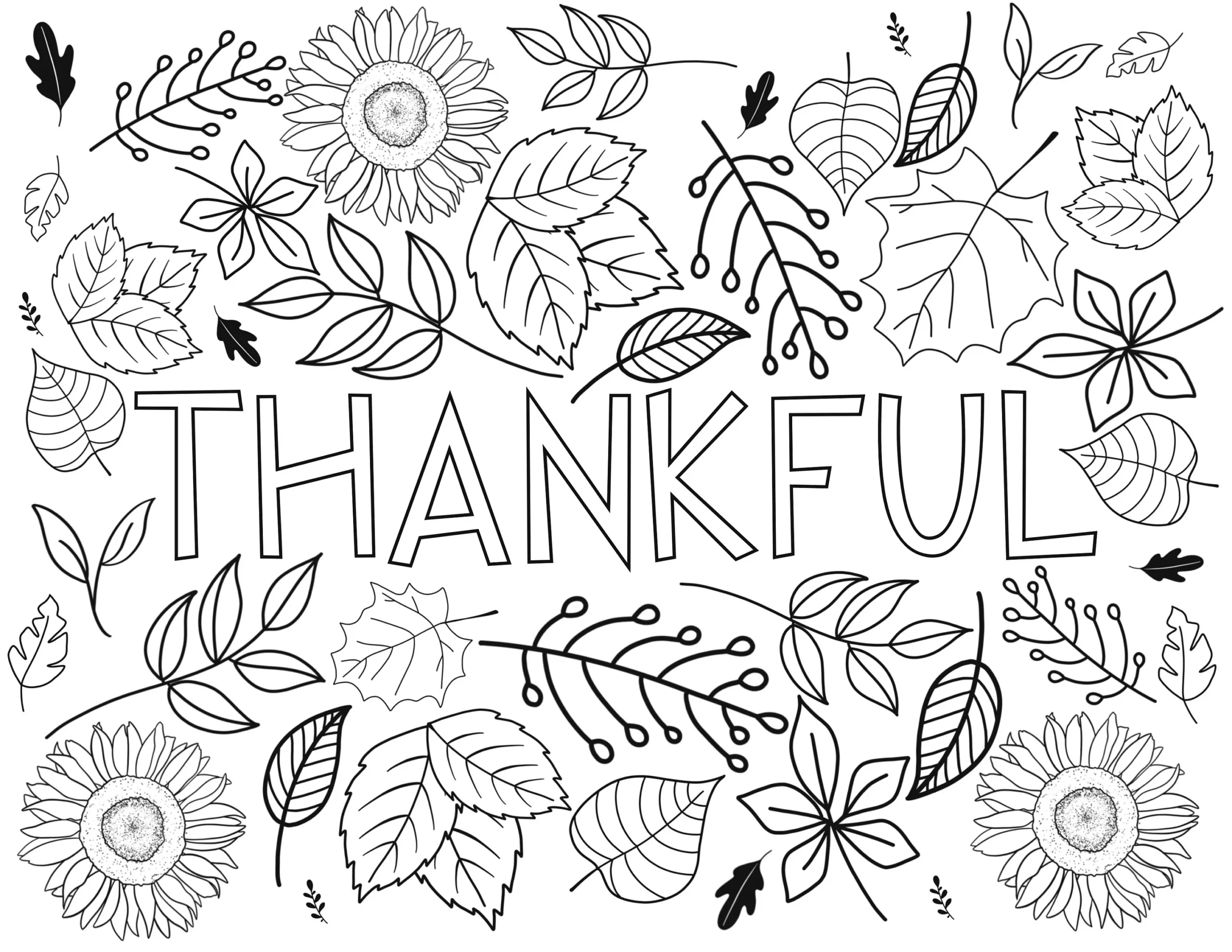 Fall Coloring Page Thankful Leaves Sunflowers PDF Download Etsy Singapore