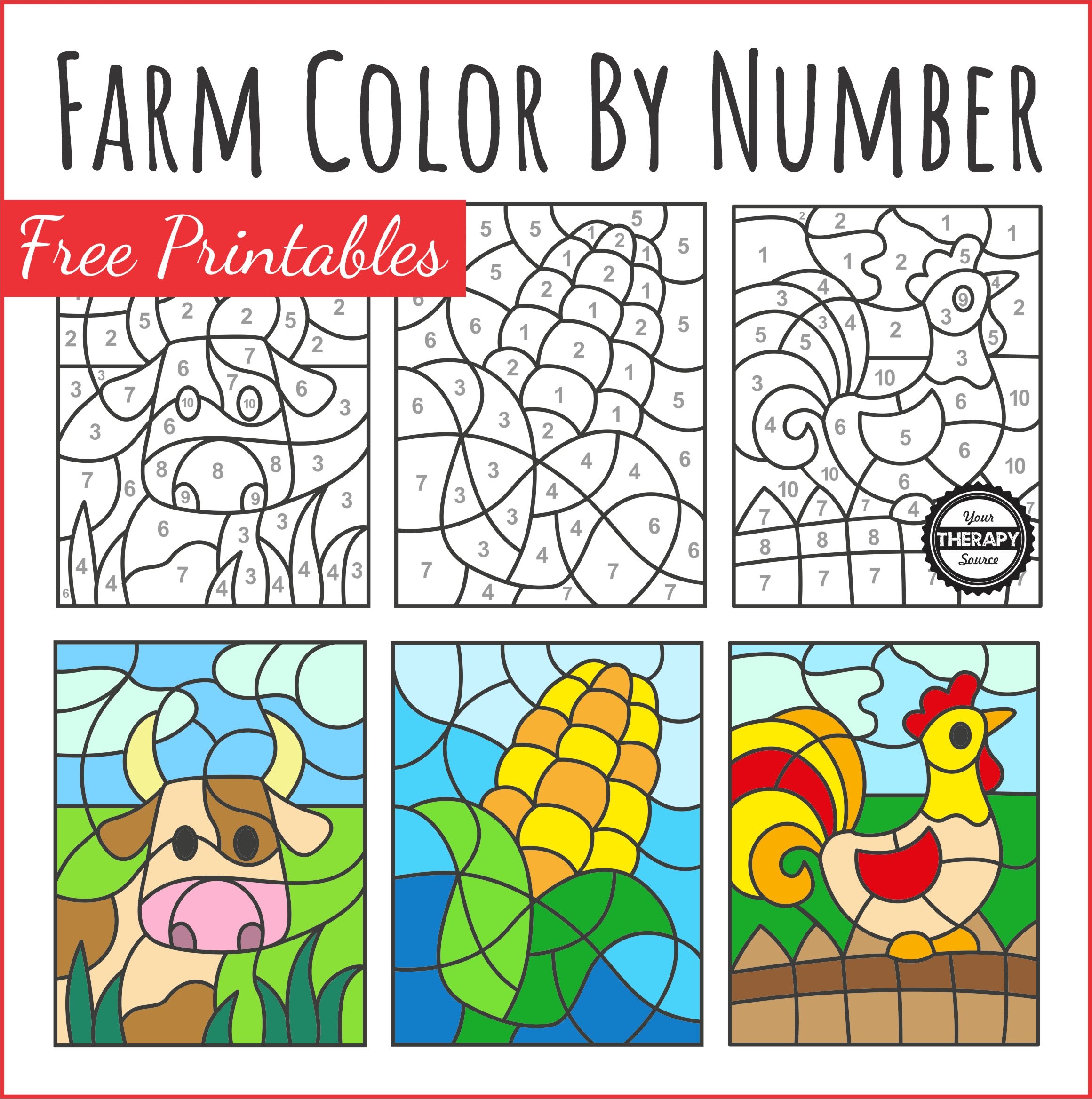 Farm Color By Number Free Printables Your Therapy Source