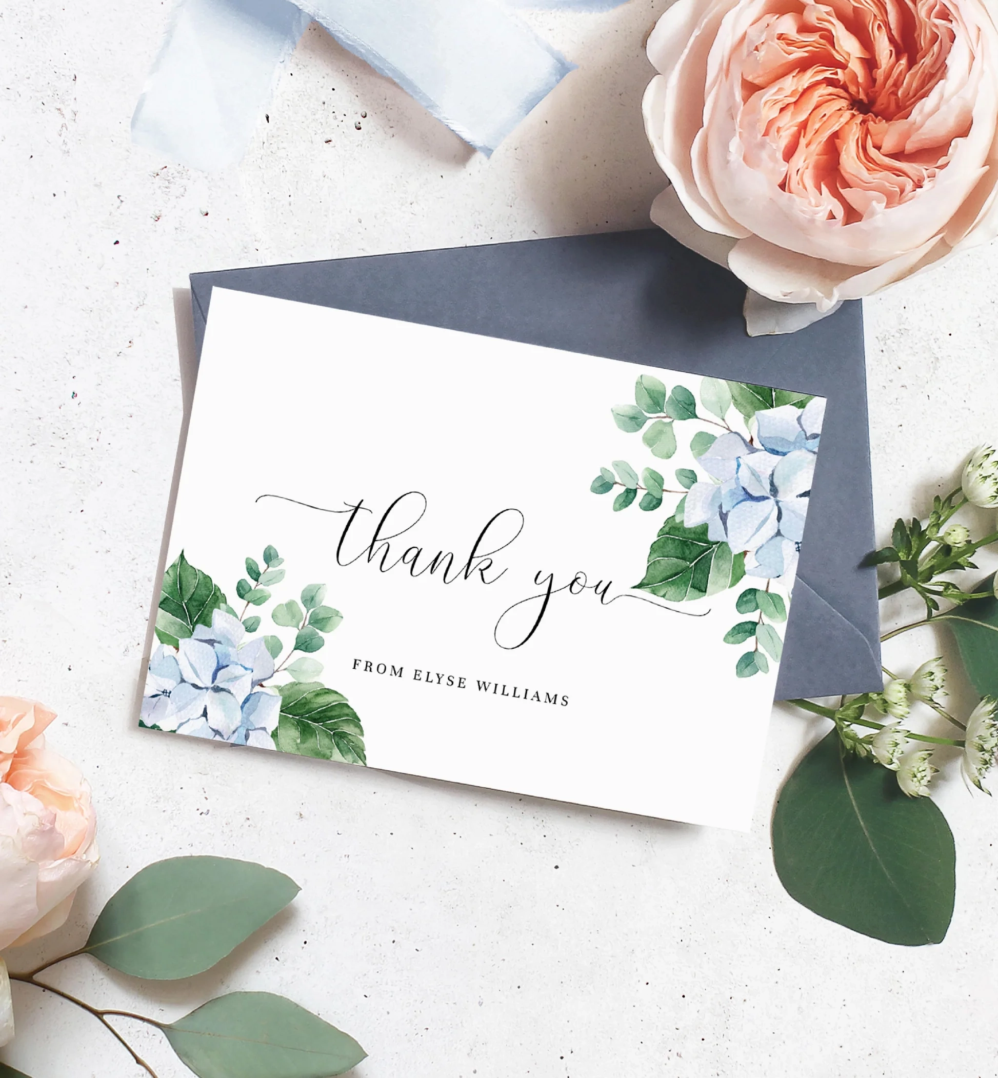 Ferras Blossom Blue Printable Thank You Card Template Black Bow Studio
