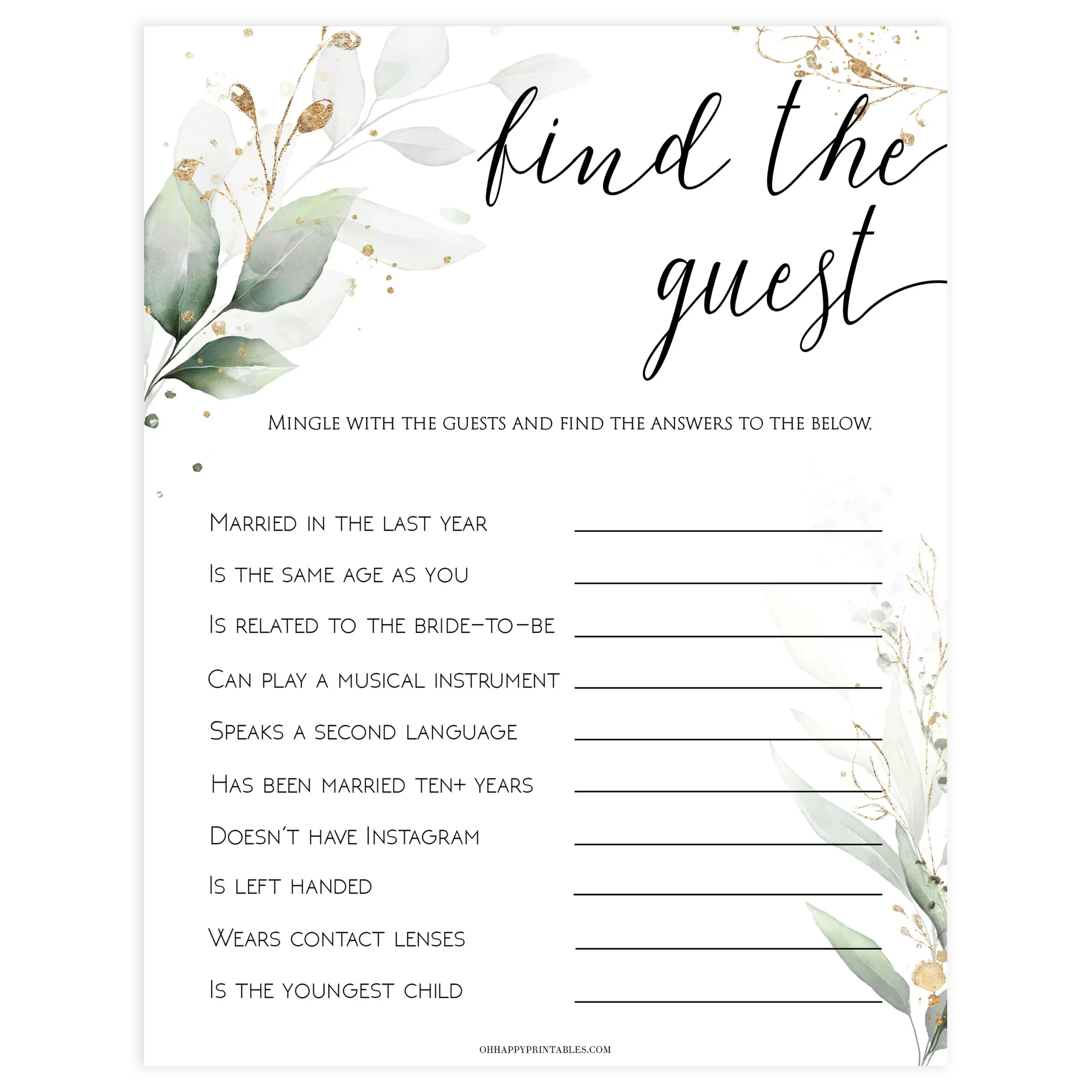 Find The Guest Bridal Game Bridal Shower Printable Games OhHappyPrintables Find The Guest Bridal Game Bridal Shower Printable Games OhHappyPrintables