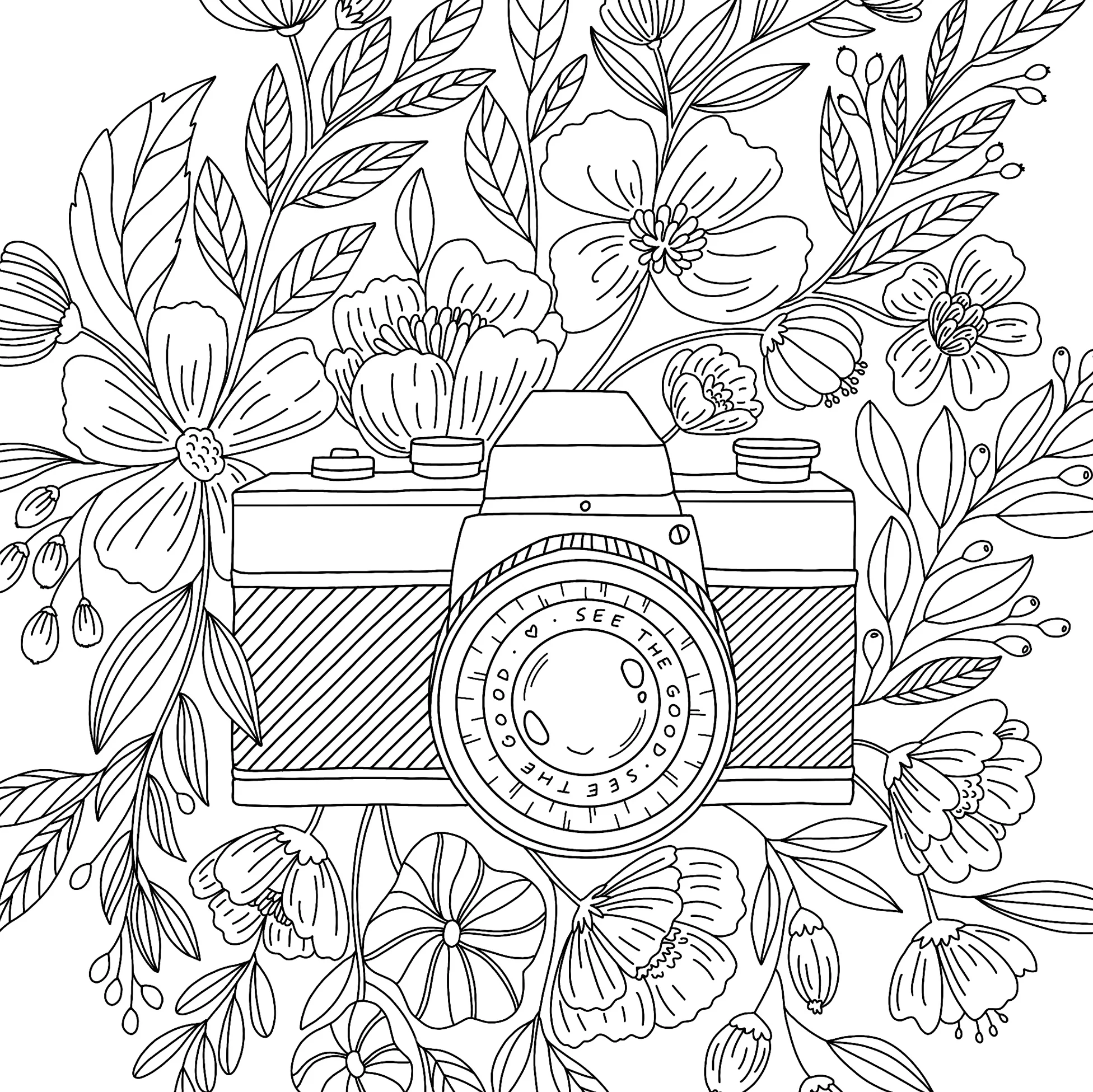 Floral Camera Coloring Page Free Printable Birdesign