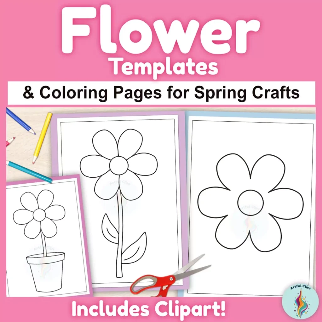 Flower Craft Template Outline Spring Coloring Sheet Set