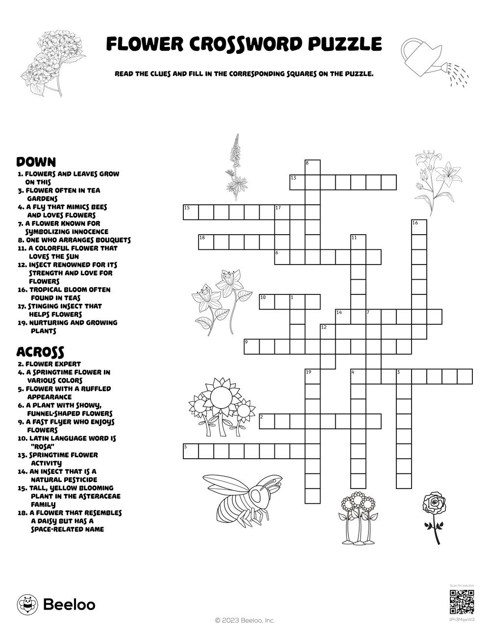 Flower themed Crossword Puzzles Beeloo Printable Crafts And Activities For Kids
