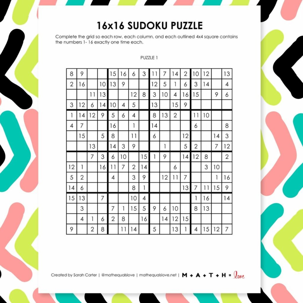 Free 16x16 Printable Sudoku Puzzles PDF Free 16x16 Printable Sudoku Puzzles PDF