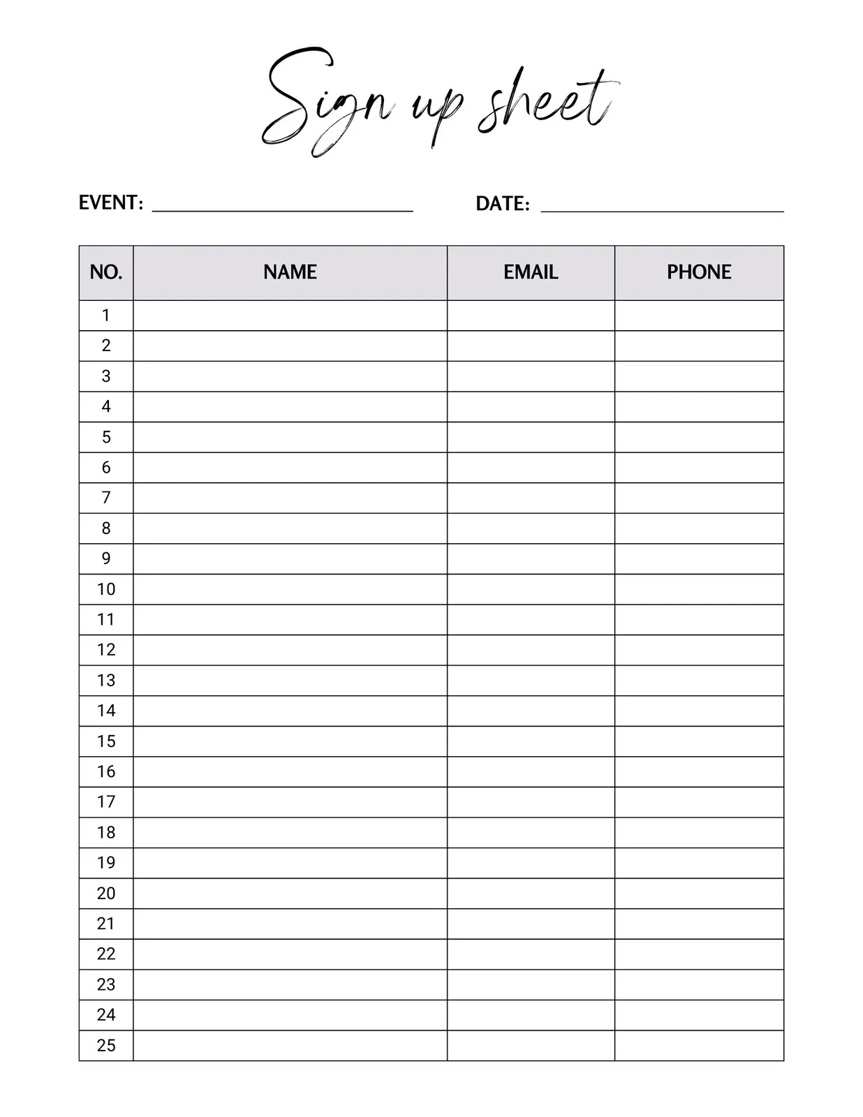 Free And Customizable Sign Up Sheet Templates Free And Customizable Sign Up Sheet Templates