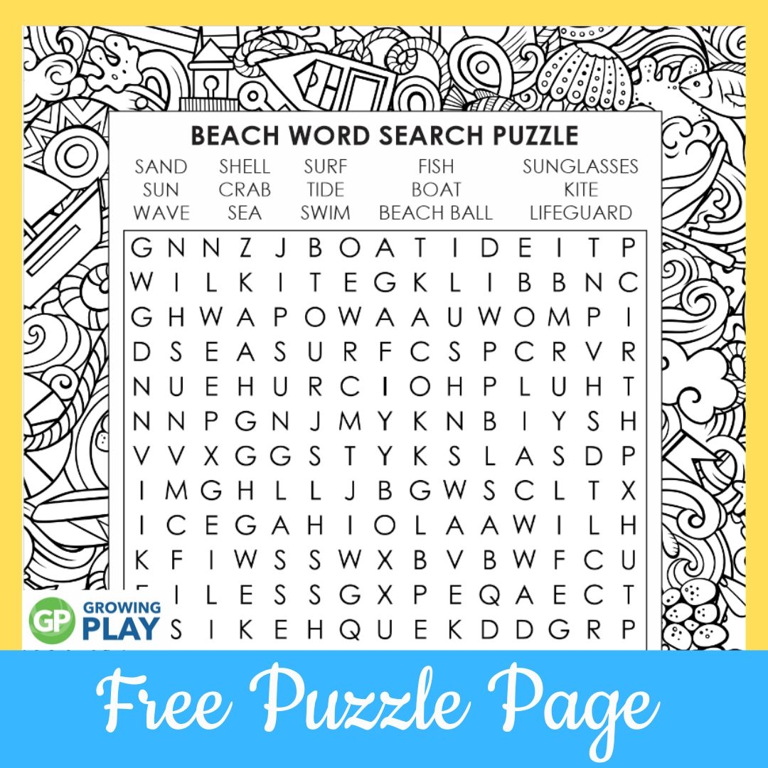 Free Beach Word Search Printable Growing Play