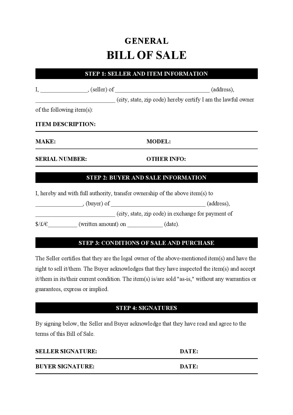 Free General Bill Of Sale Template PDF Word Free General Bill Of Sale Template PDF Word