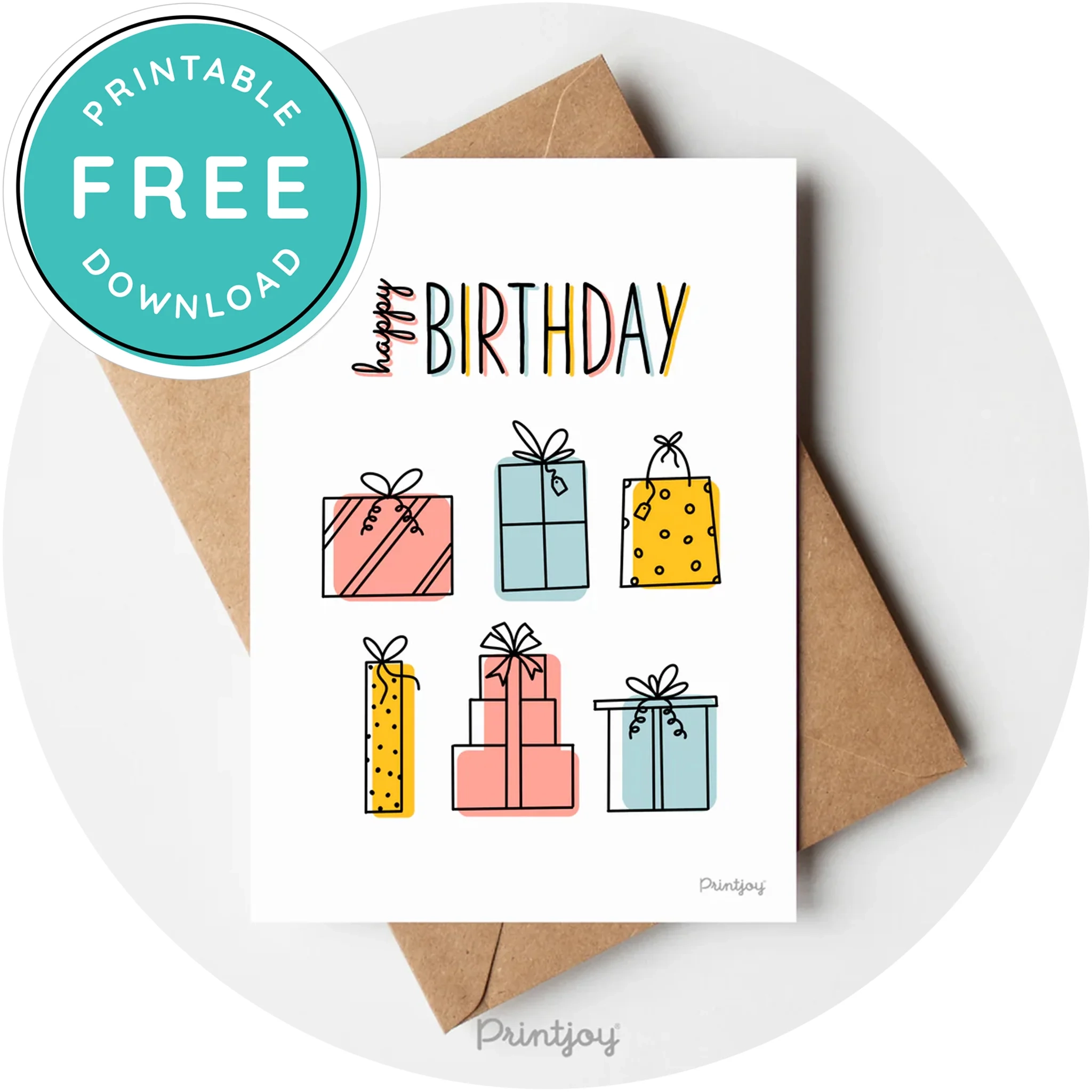 Free Happy Birthday Gifts Greeting Card Fun Line Art Printable